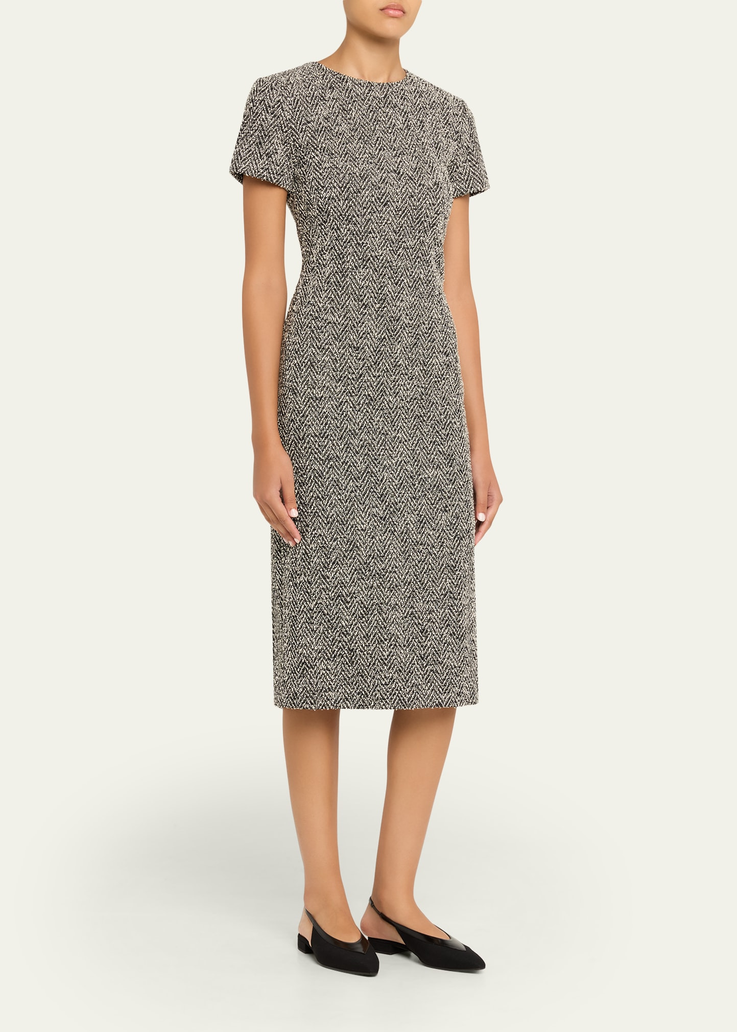 Boucle Jersey Short-Sleeve Midi Dress - 4