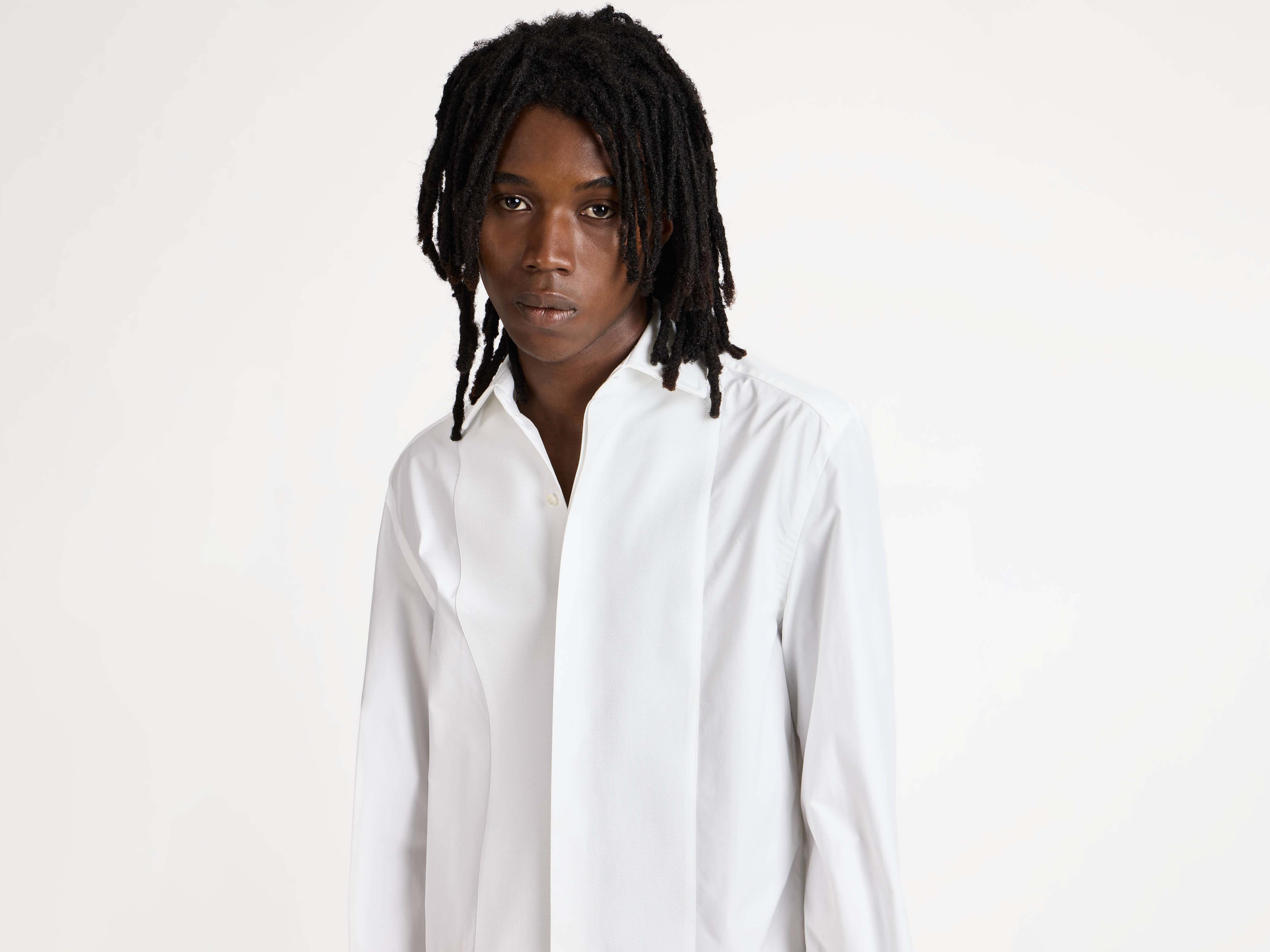 PLEATED FRONT TUXEDO SHIRT IN WHITE - 5