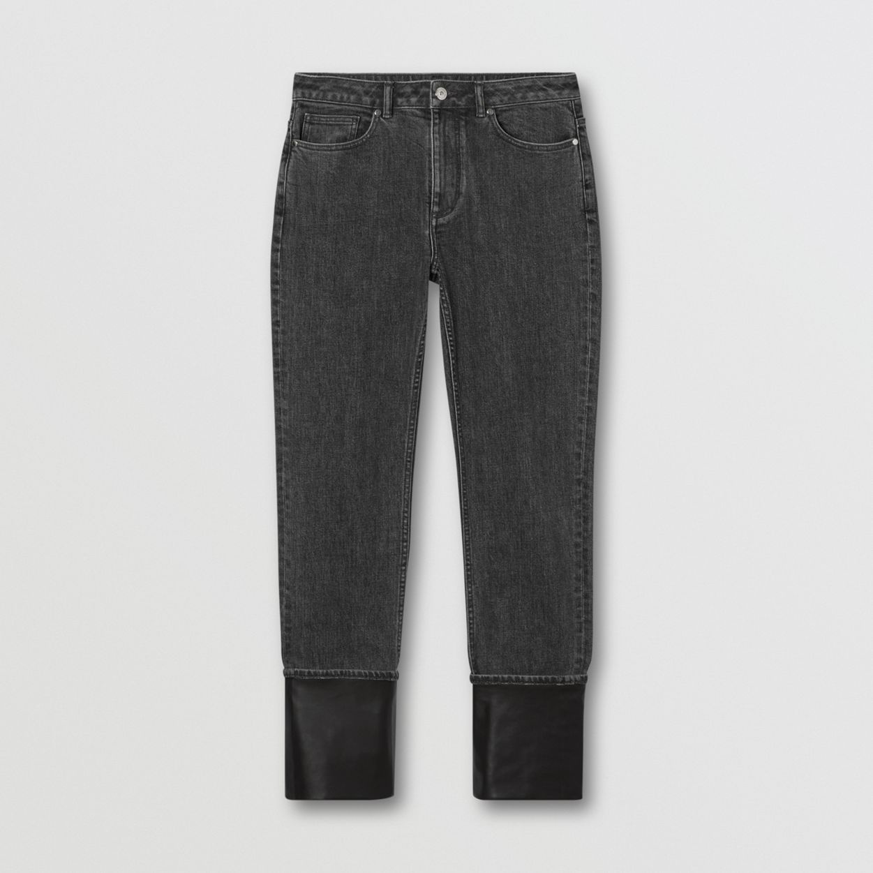 Straight Fit Contrast Cuff Washed Jeans - 1