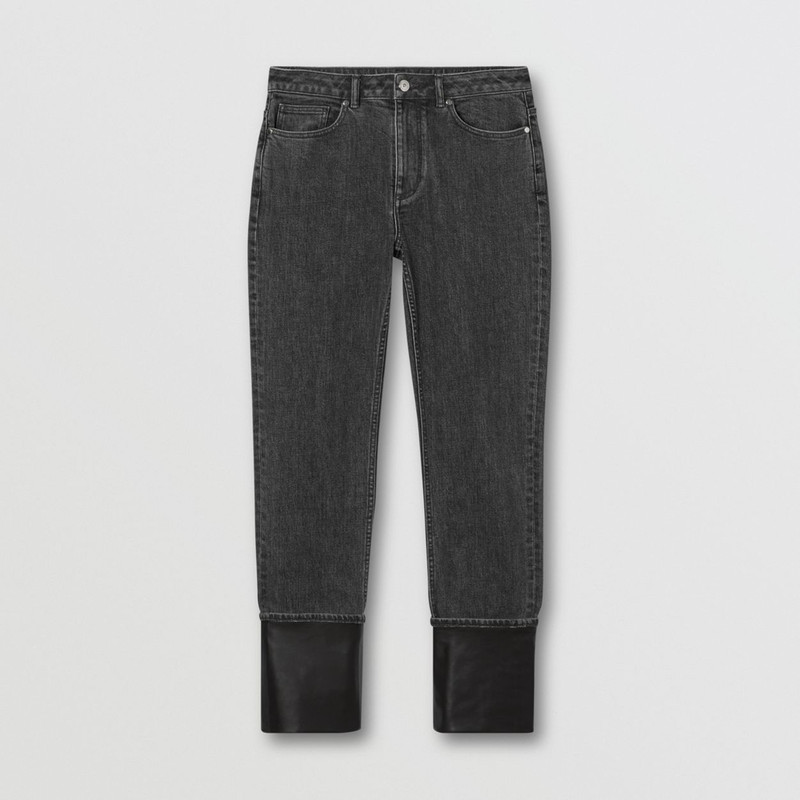 Straight Fit Contrast Cuff Washed Jeans 1