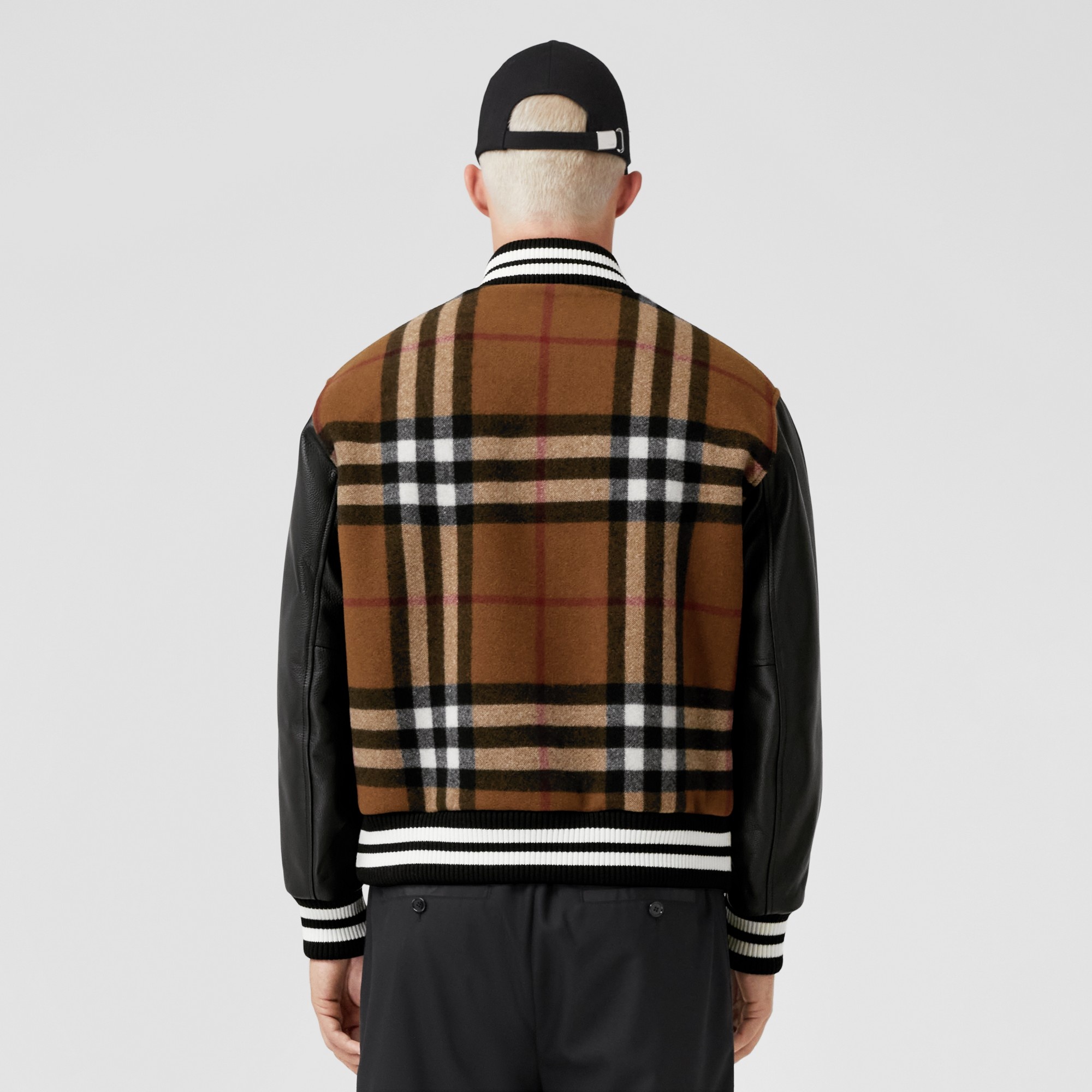 Check Technical Wool and Leather Bomber Jacket - 2