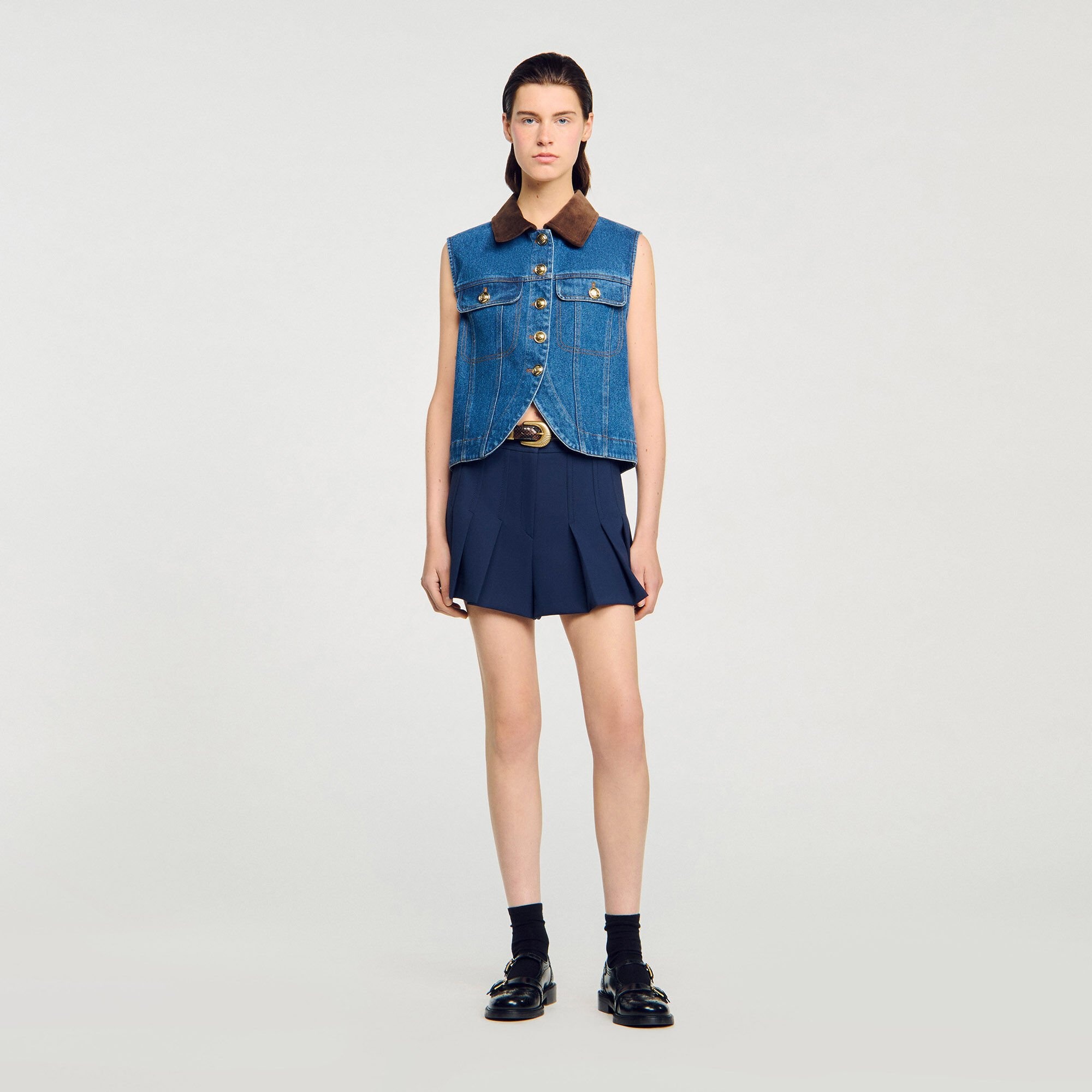 SLEEVELESS DENIM JACKET - 1