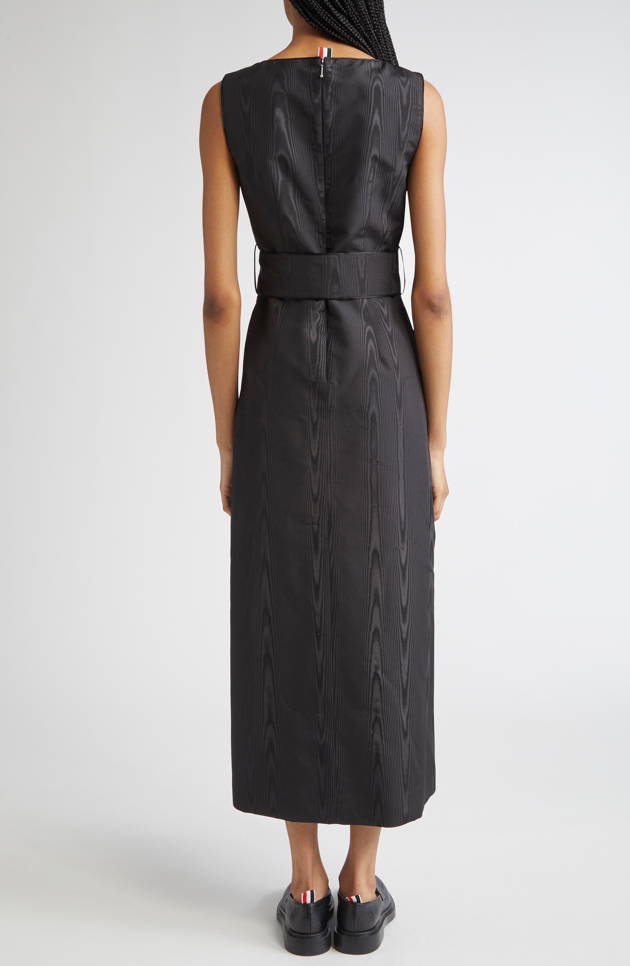 Thom Browne Bateau Neck Silk Moiré Belted Dress in Black at Nordstrom - 2