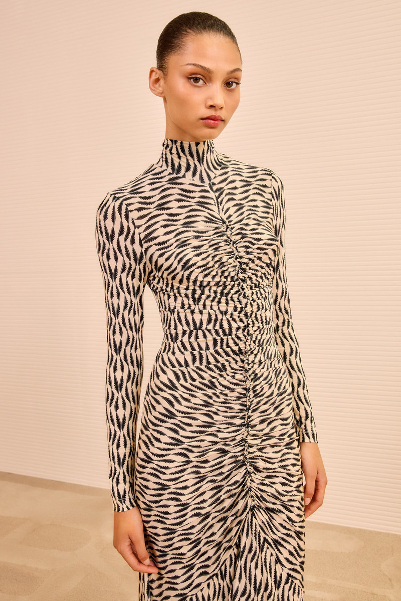 ULLA JOHNSON Ida Long Sleeve Ruched Turtleneck Dress outlook