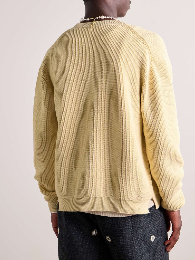 Logo-Appliquéd Ribbed Cotton-Blend Cardigan 4