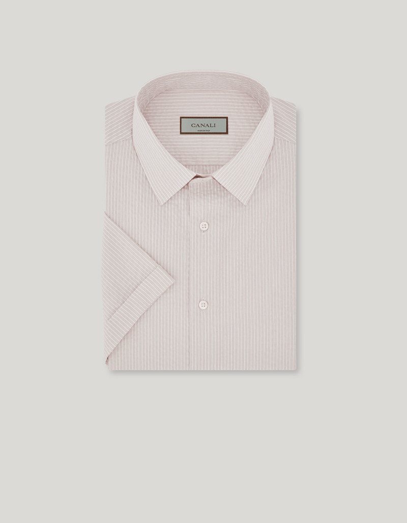 BEIGE AND WHITE STRIPED SEERSUCKER COTTON SLIM-FIT SHIRT 1