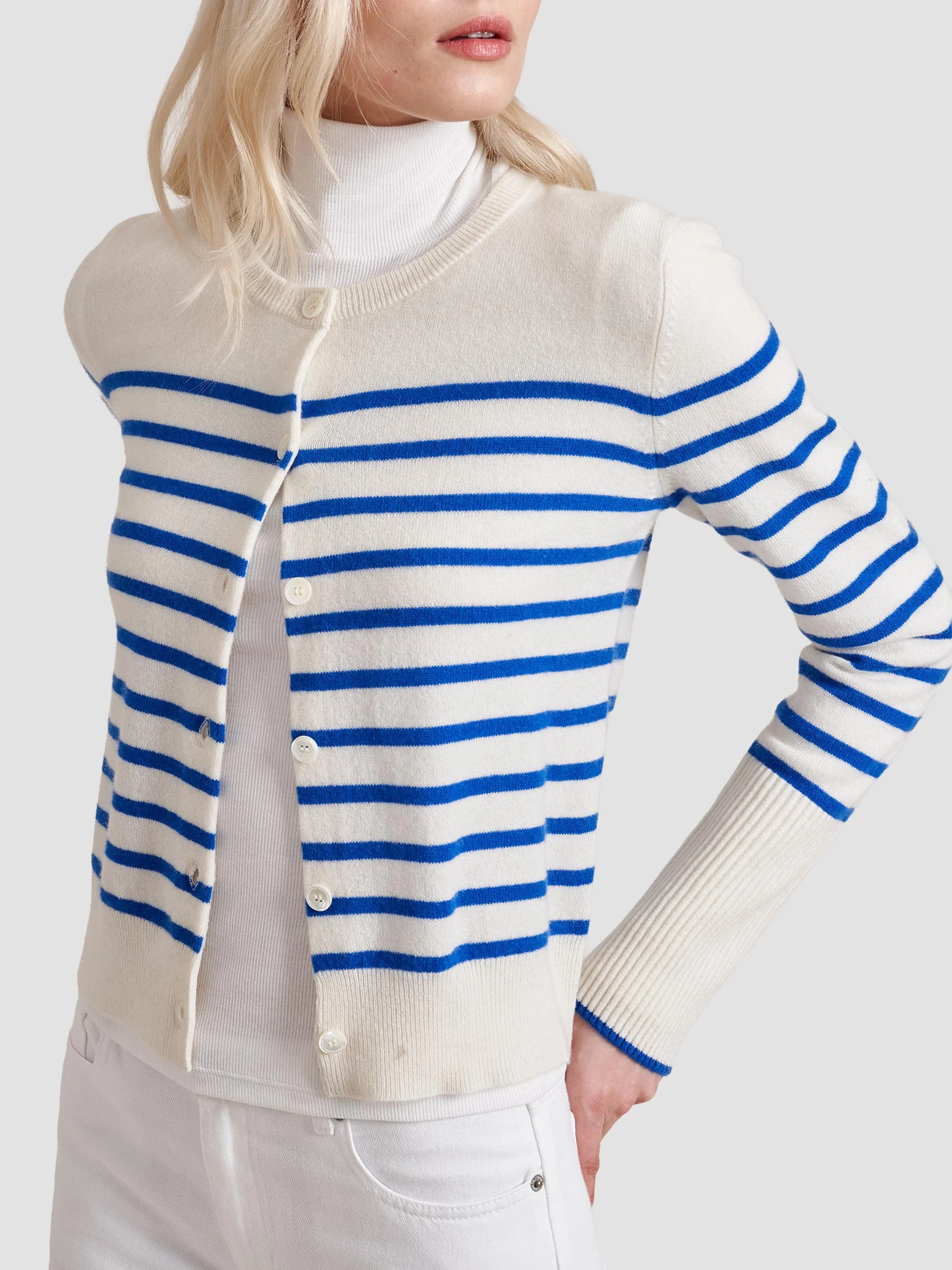 Women's Striped Cardigan - Cream Cobalt - 1