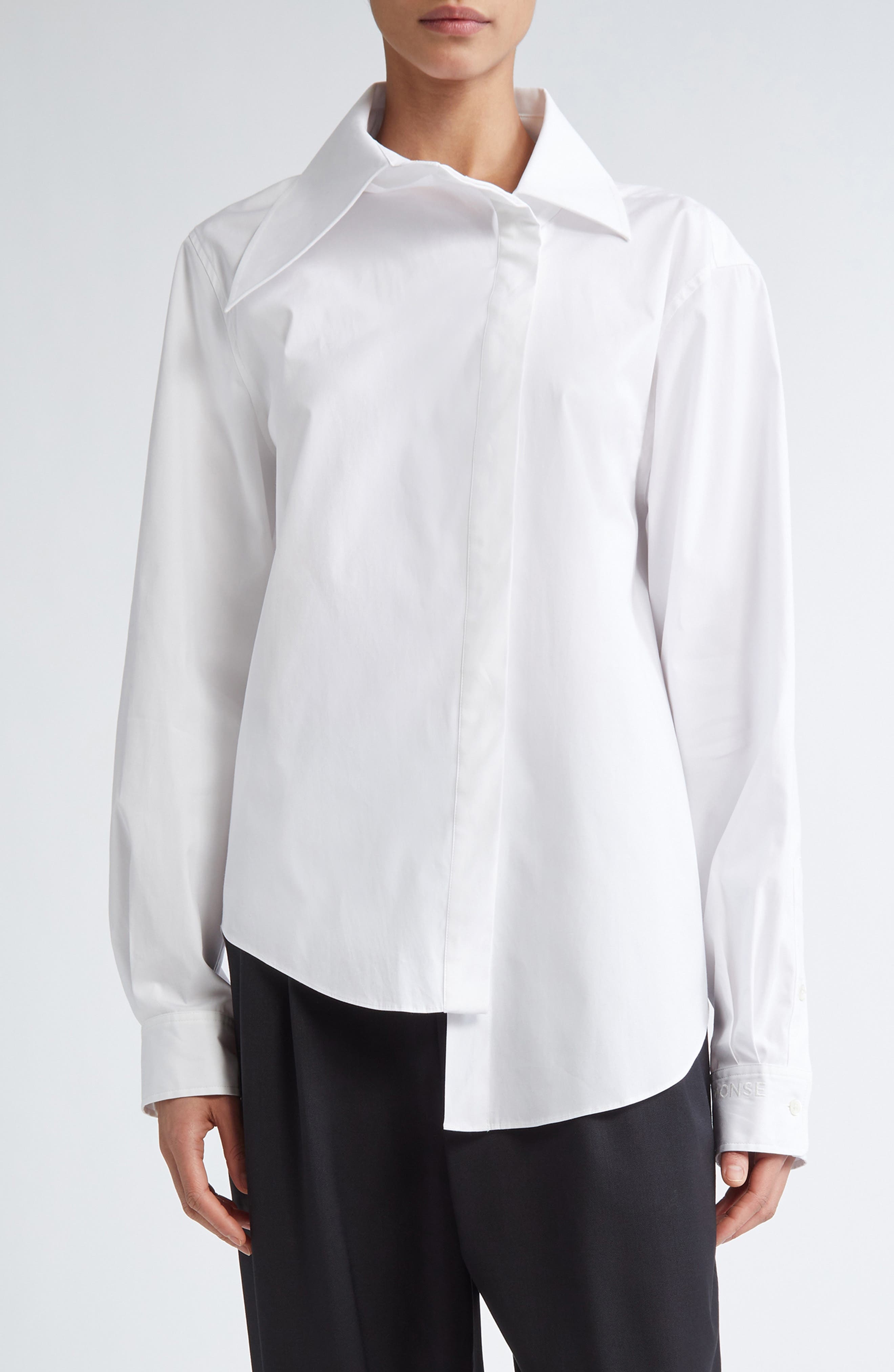 MONSE Asymmetric Collar Button-Up Shirt in Ivory at Nordstrom - 1