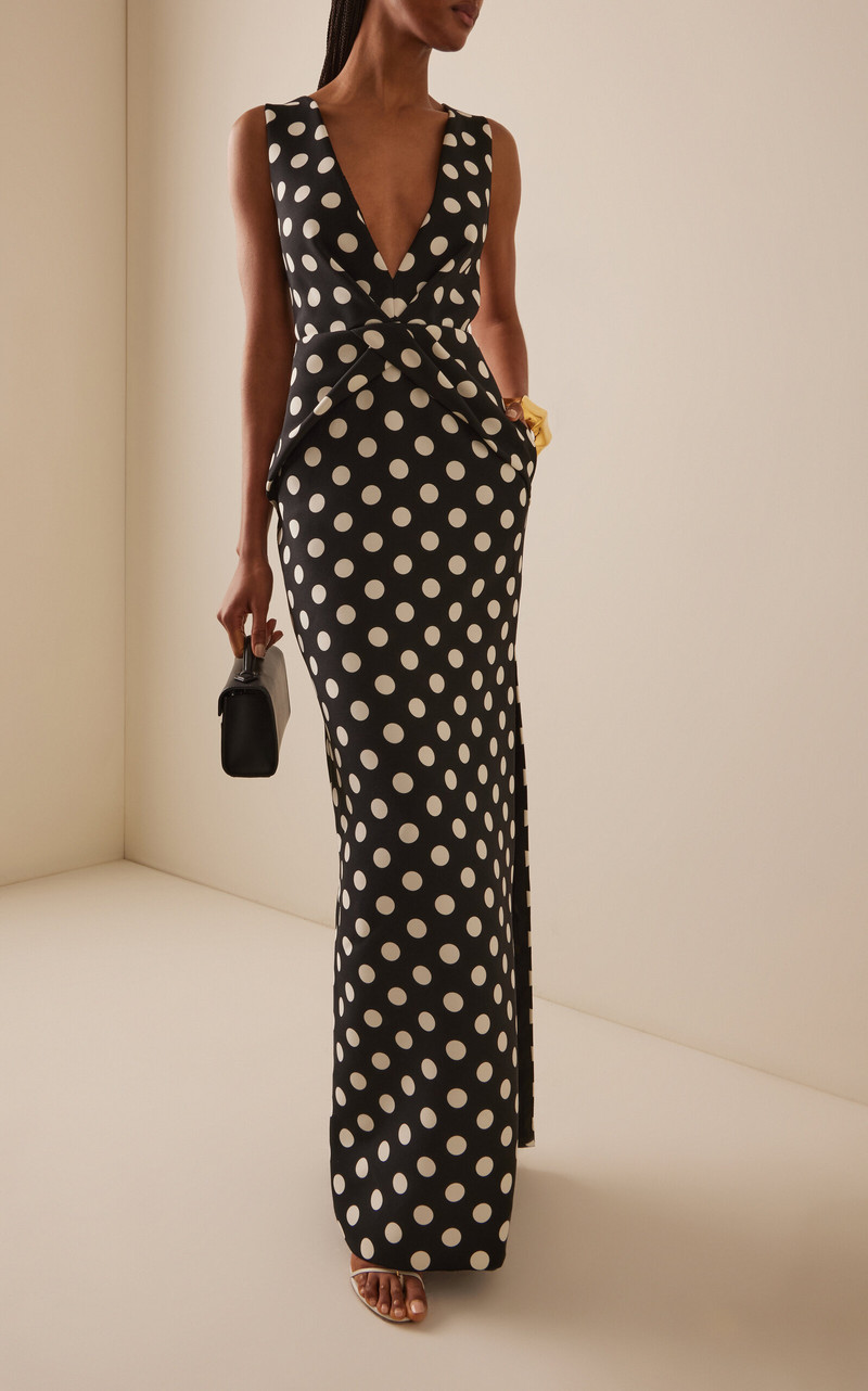 BRANDON MAXWELL Exclusive Riviera Polka-Dot Wool-Silk Maxi Dress black outlook
