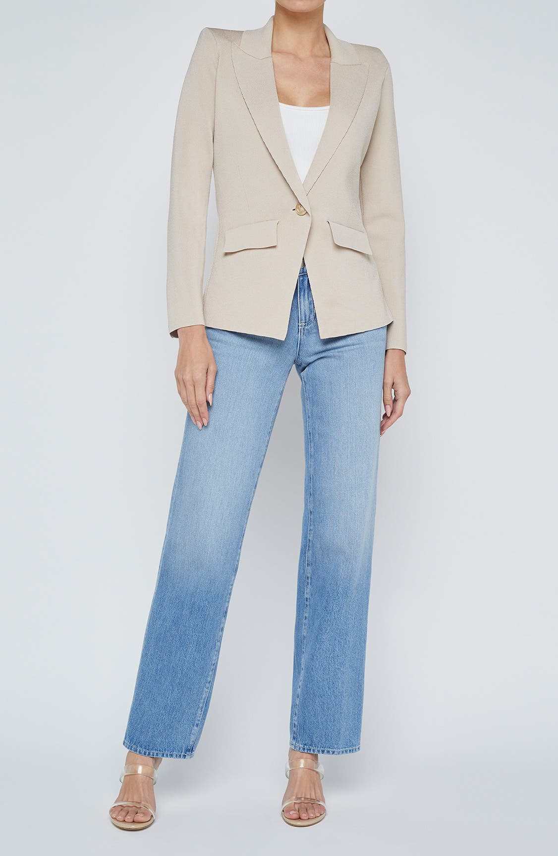 L'AGENCE Chamberlain Knit Blazer in Ivory/Gold at Nordstrom - 4