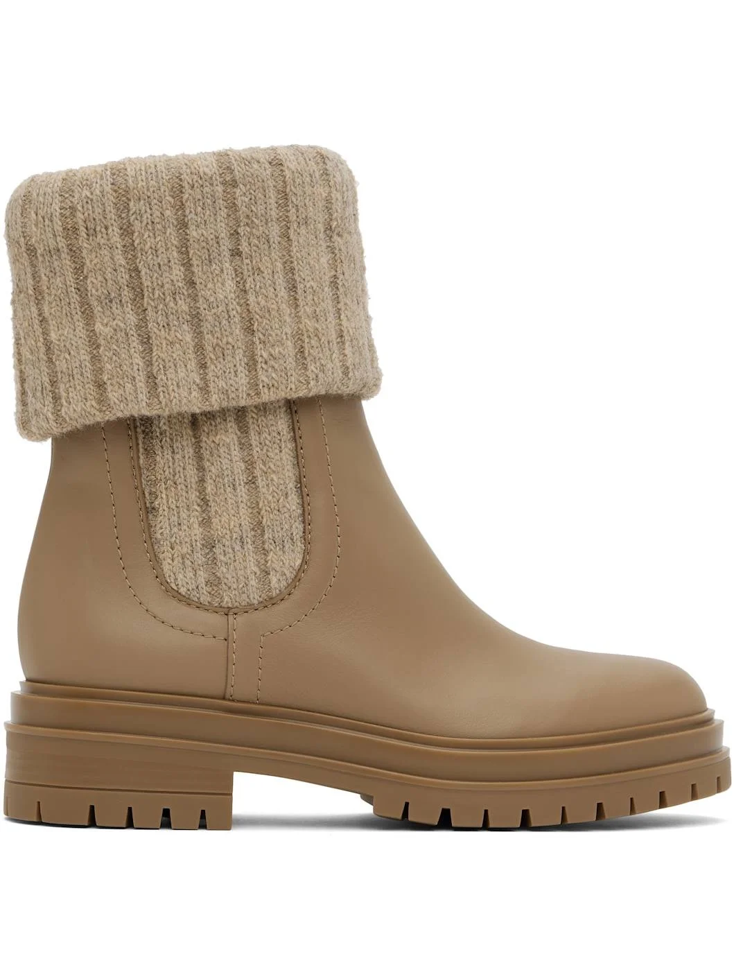 Beige & Tan Chalet Knit Ankle Boots - 1