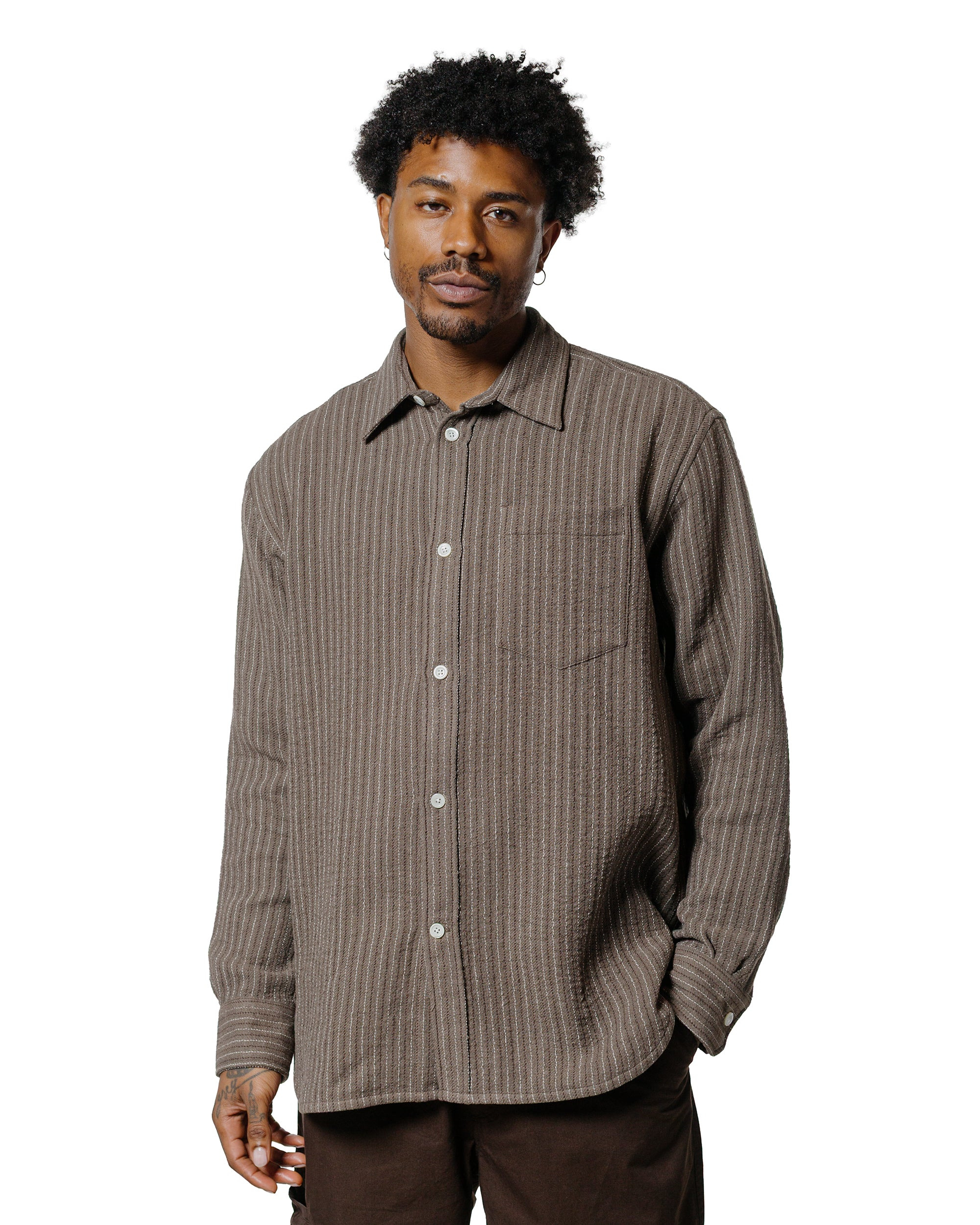 Ole Oversized Wool Stripe Shirt Seal Brown - 2