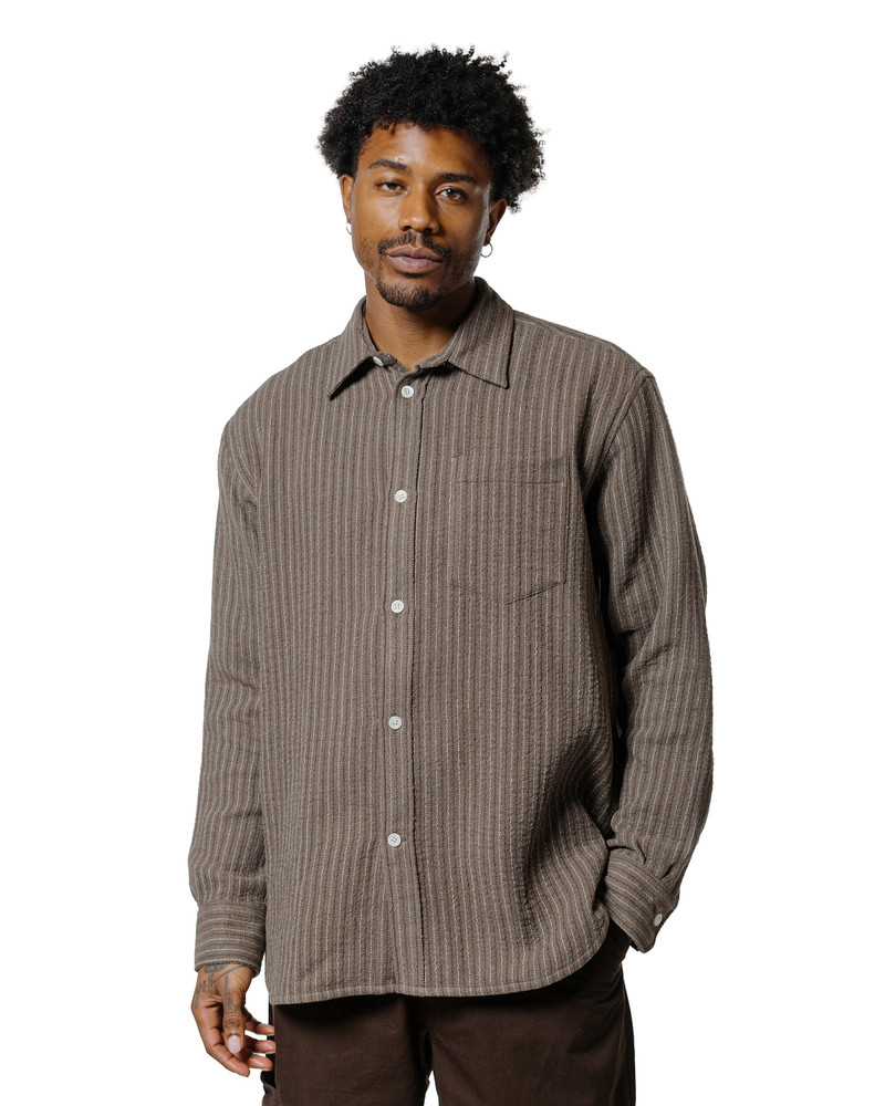NORSE PROJECTS Ole Oversized Wool Stripe Shirt Seal Brown outlook