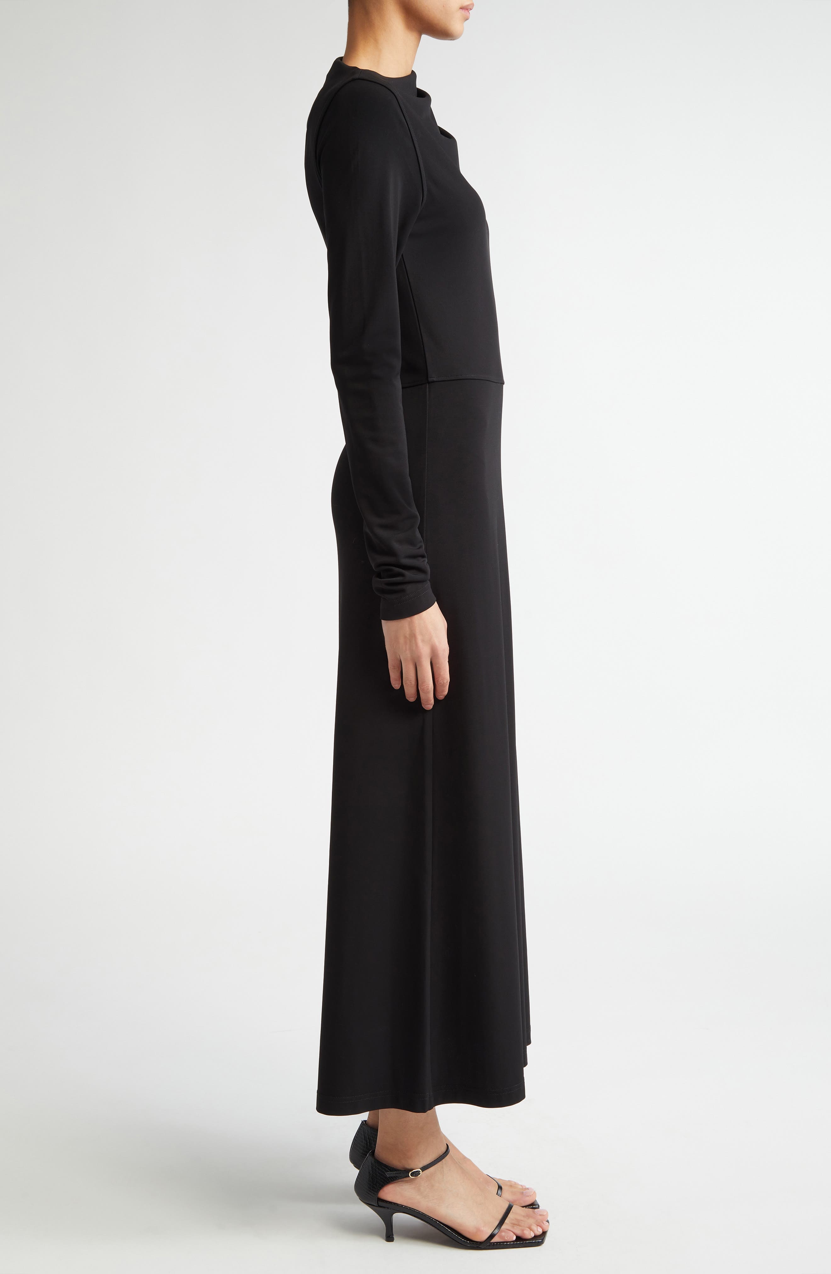TOTEME Draped Long Sleeve Jersey Dress in Black at Nordstrom - 3