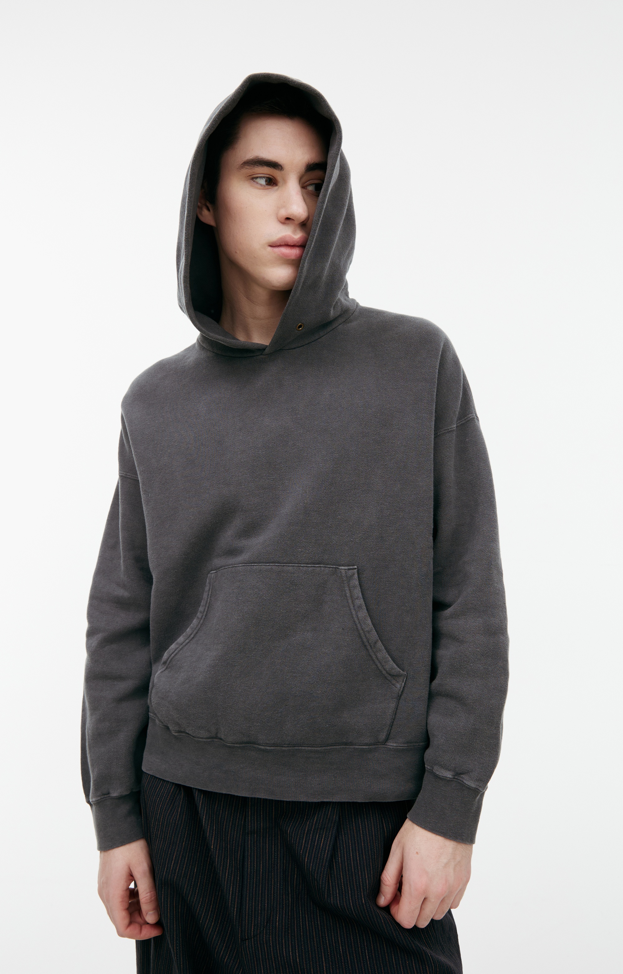 GREY HOODIE WITH PATCH POCKET - 4