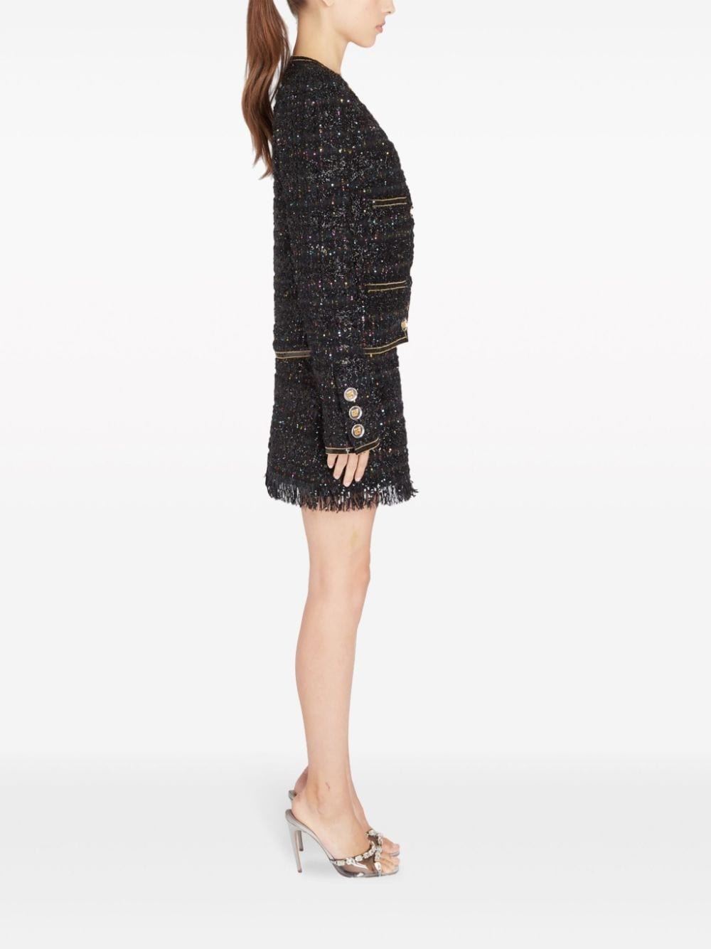 frayed-detail tweed skirt - 3
