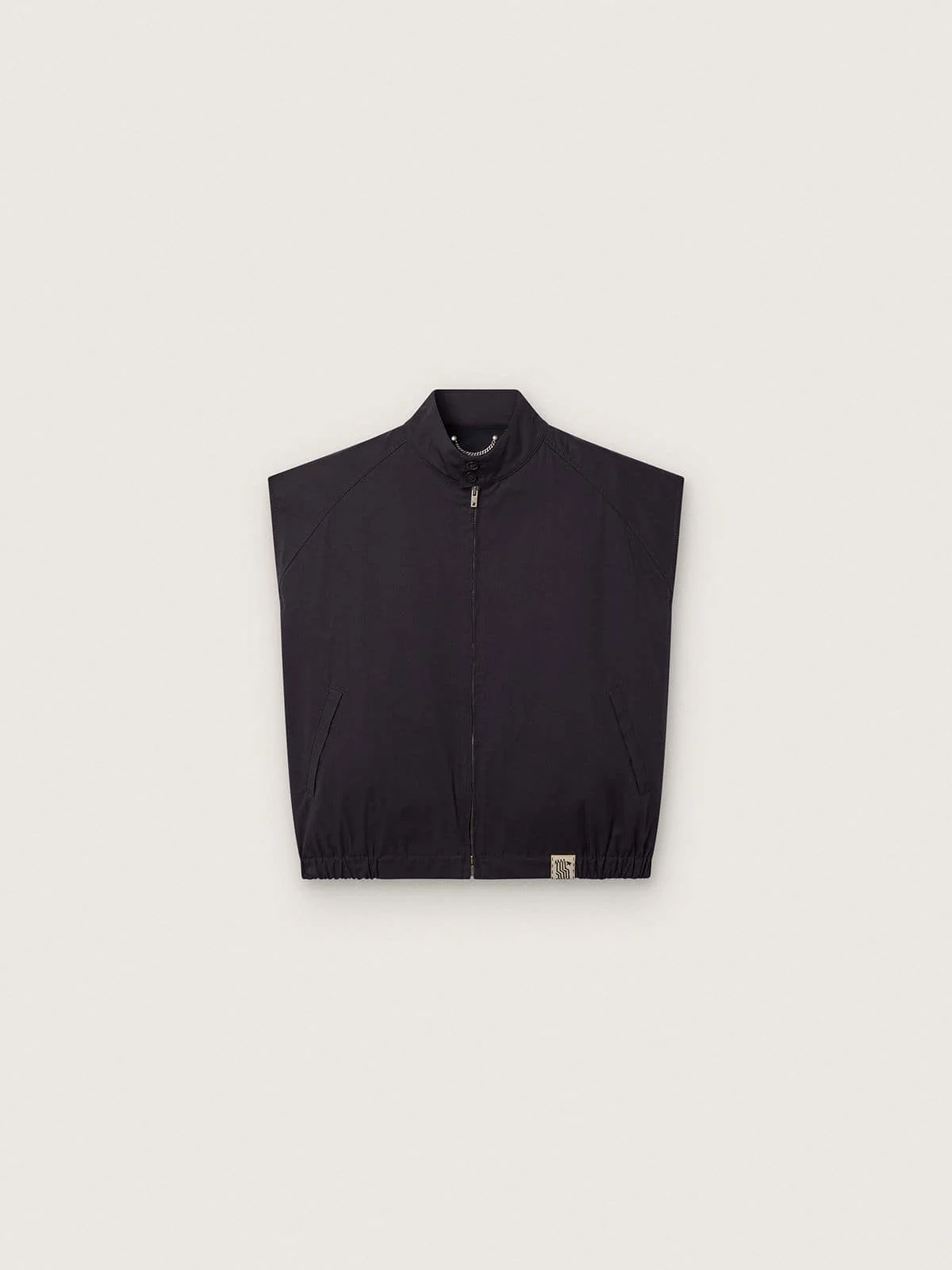 Men's vest in dark blue cotton twill with zip and flag print label - 1
