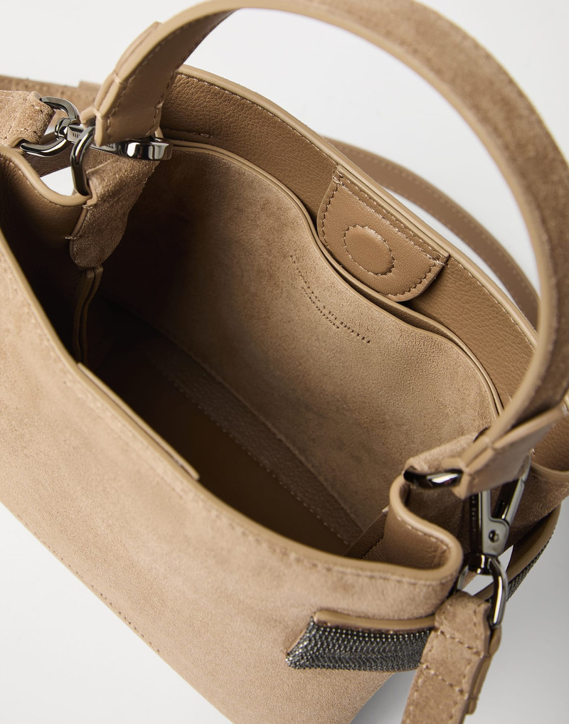 Essence small top-handle bag in suede with precious bands 5