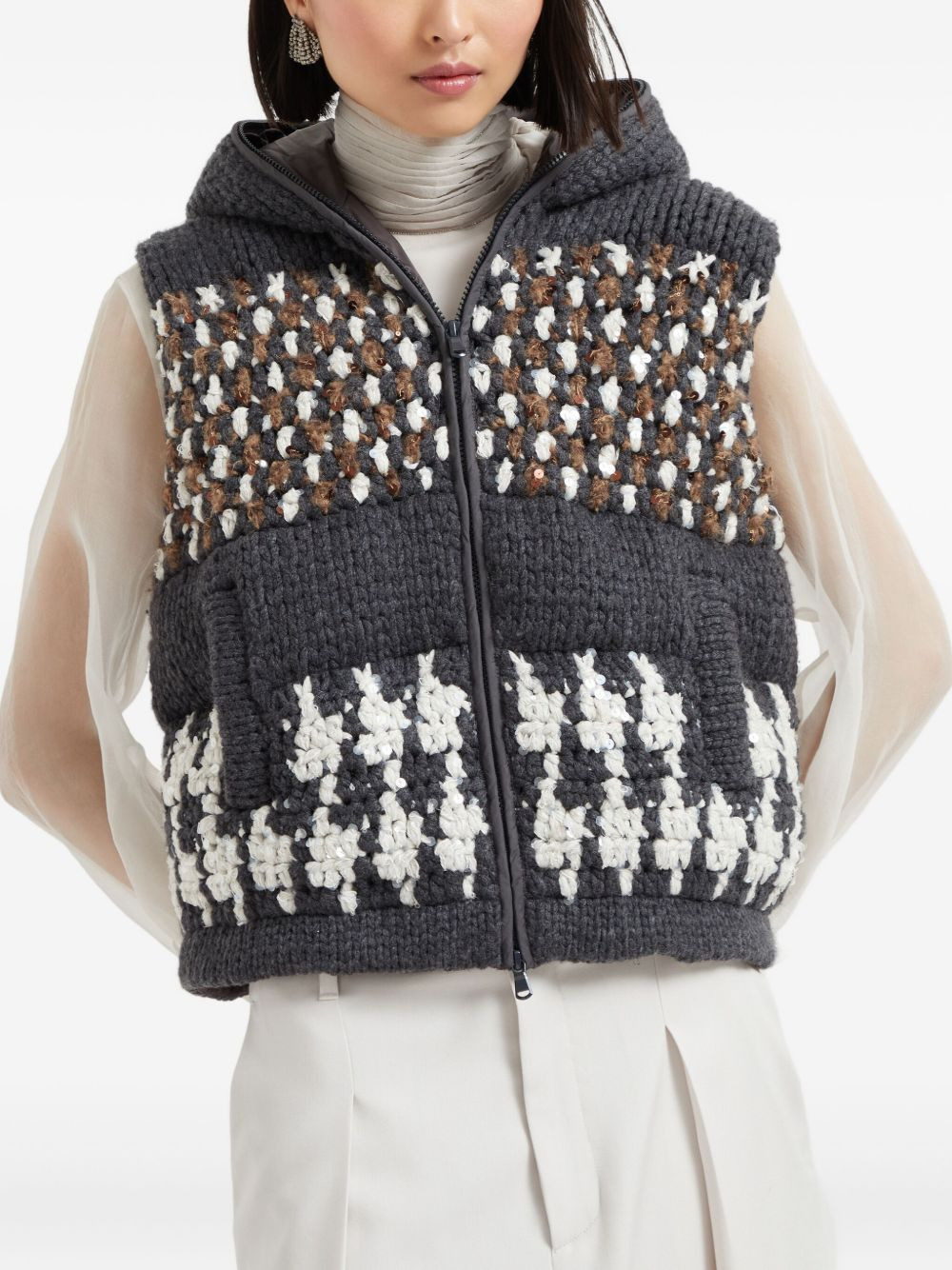 sequin-embellished hooded vest - 3