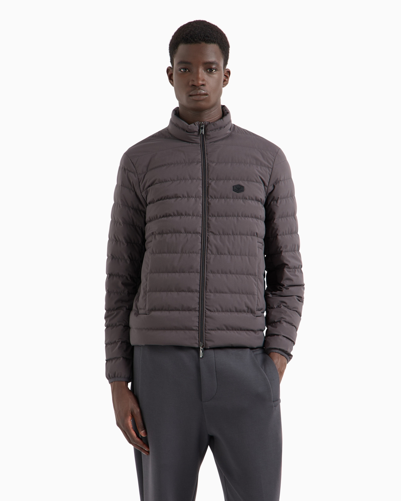Quilted nylon full-zip down jacket with eagle logo patch - 2