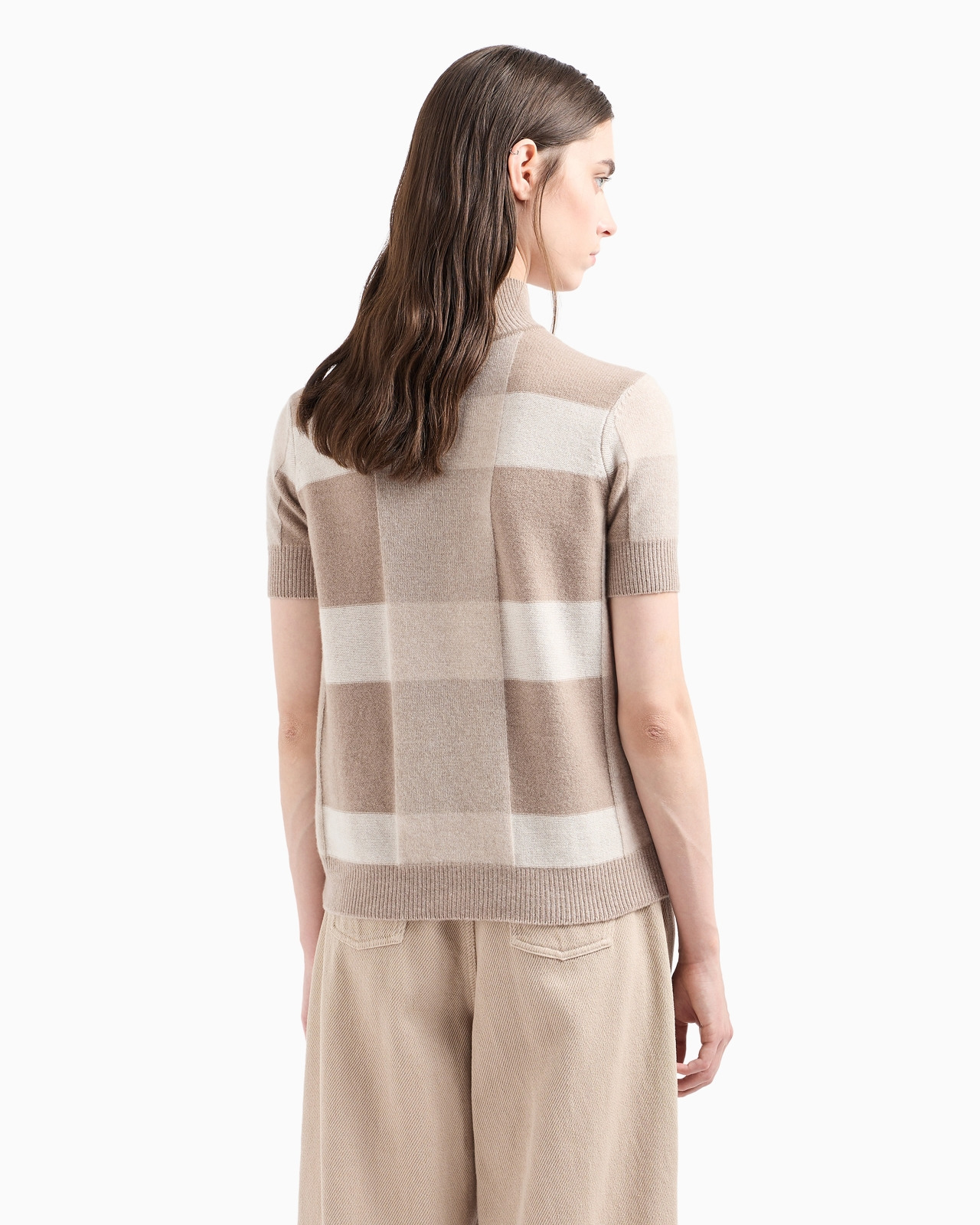 Icon short-sleeved virgin wool mock-neck jumper with a plated check motif - 3