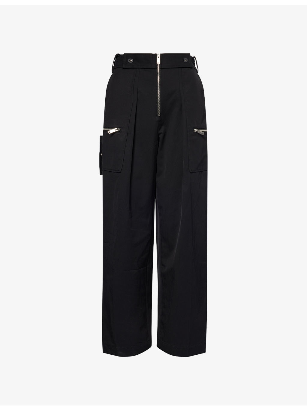 Wide-Leg Zipper Cotton-Blend Trousers - 1