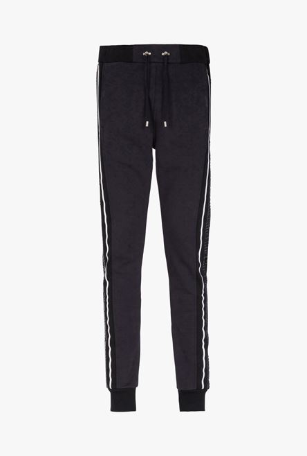Black cotton sweatpants with navy blue and white Balmain monogram - 1