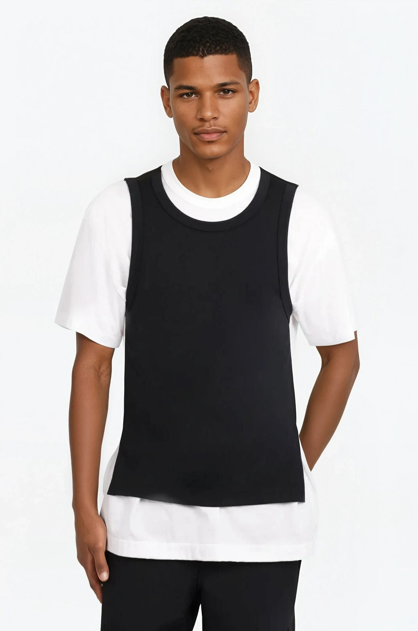 TWO LAYER CONTRAST S/S T-SHIRT | BLACK/WHITE - 2