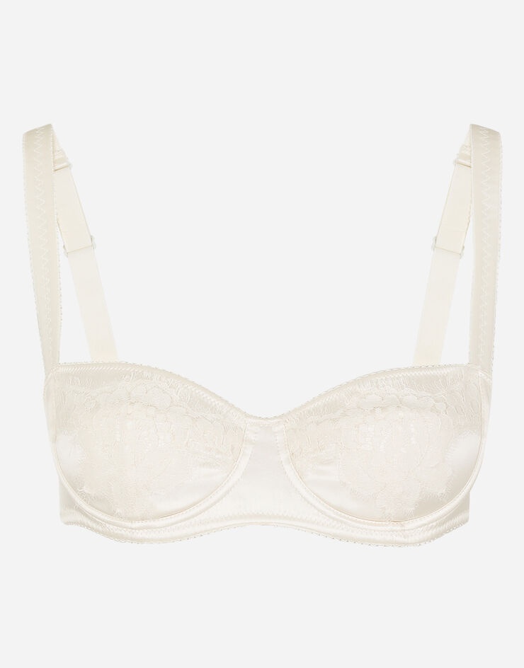 Semi-padded satin balconette bra with lace - 1