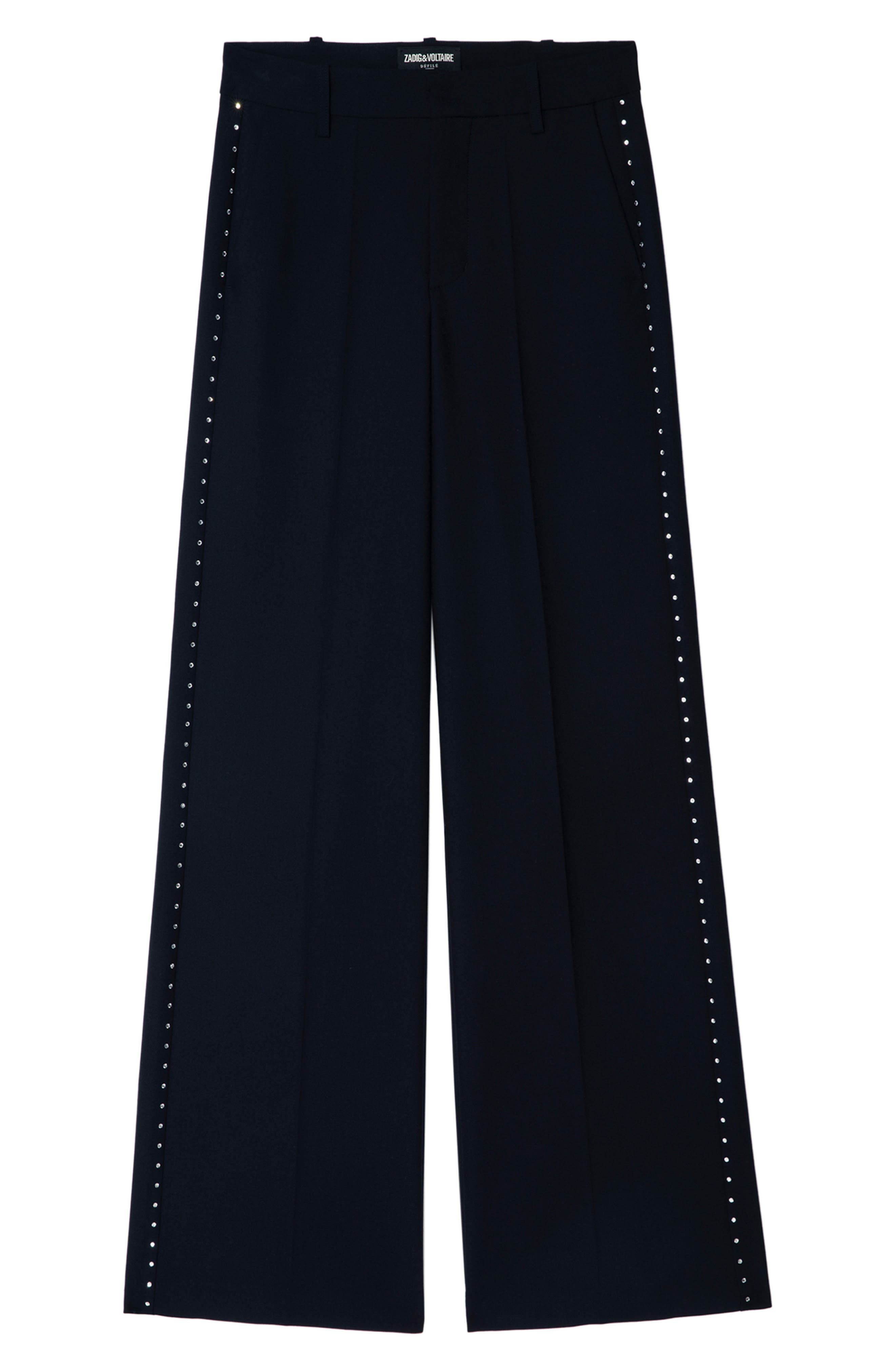 Zadig & Voltaire Panol Tailleur Strass Rhinestone Wide Leg Pants in Encre at Nordstrom - 5