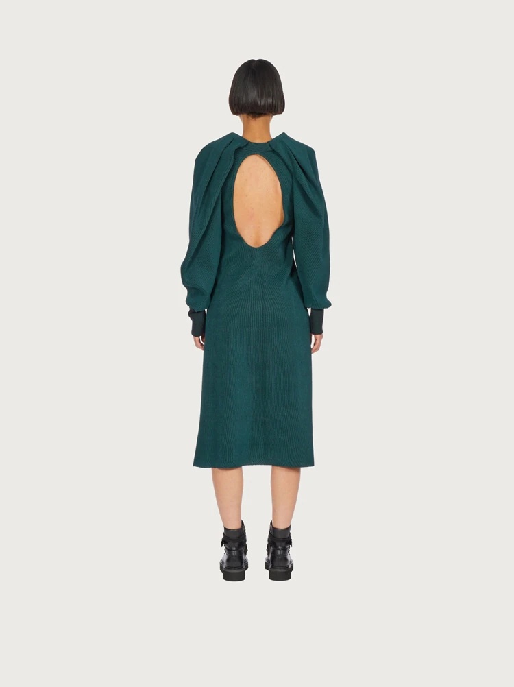 BALLOON SLEEVE KNITTED DRESS WITH CUT OUT - 4