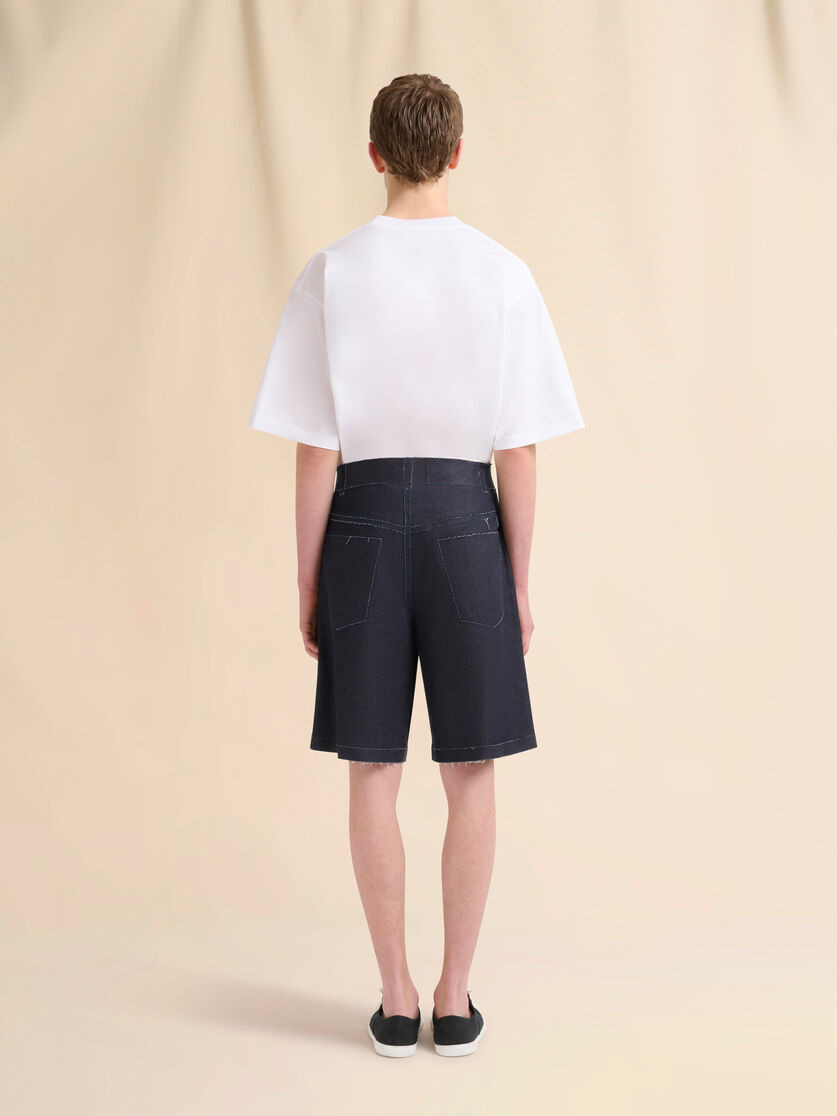 DEEP BLUE STRETCH DENIM TROMPE L'OEIL BERMUDA SHORTS - 3