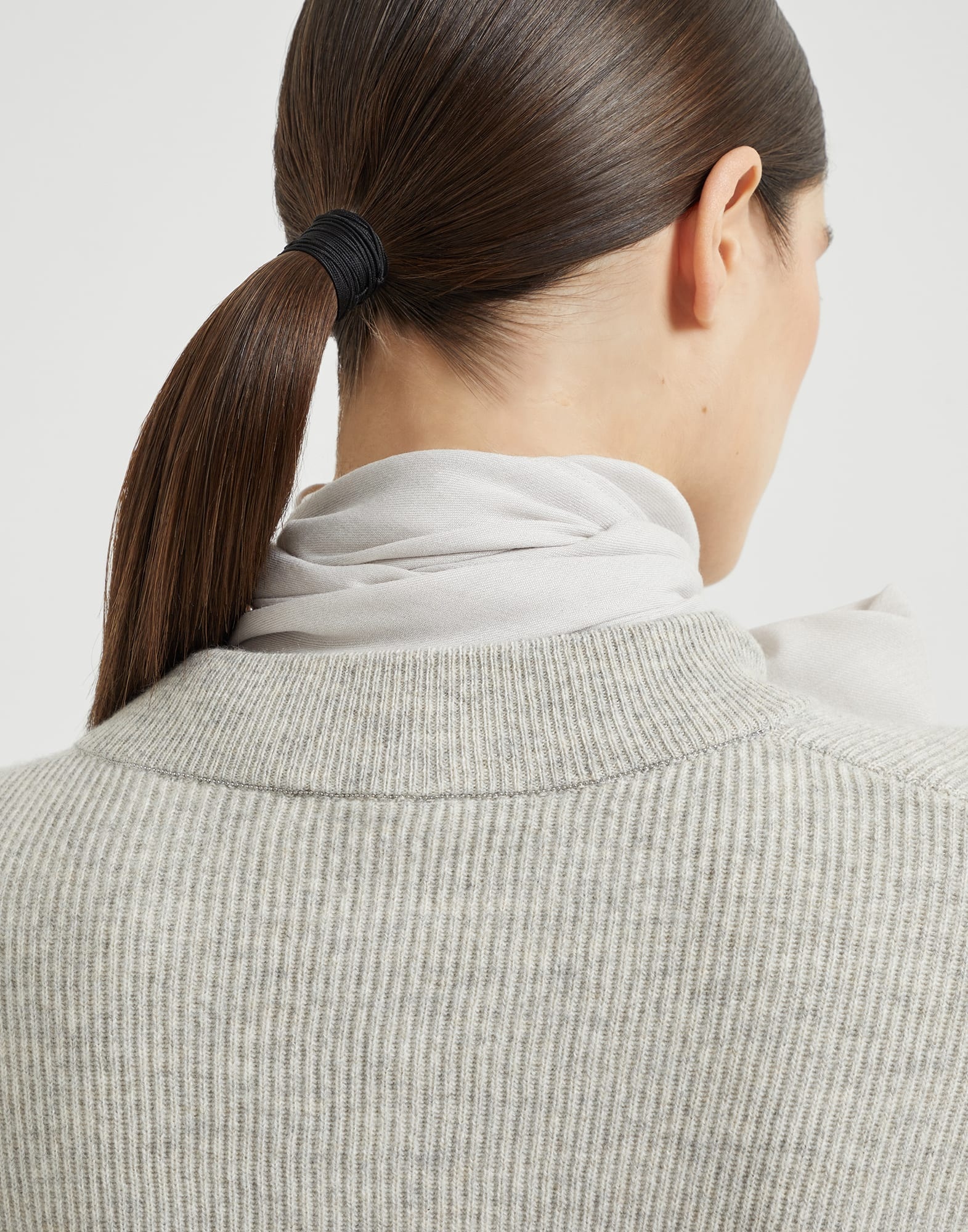 Cashmere English rib sweater with detachable pussybow blouse and monili - 3