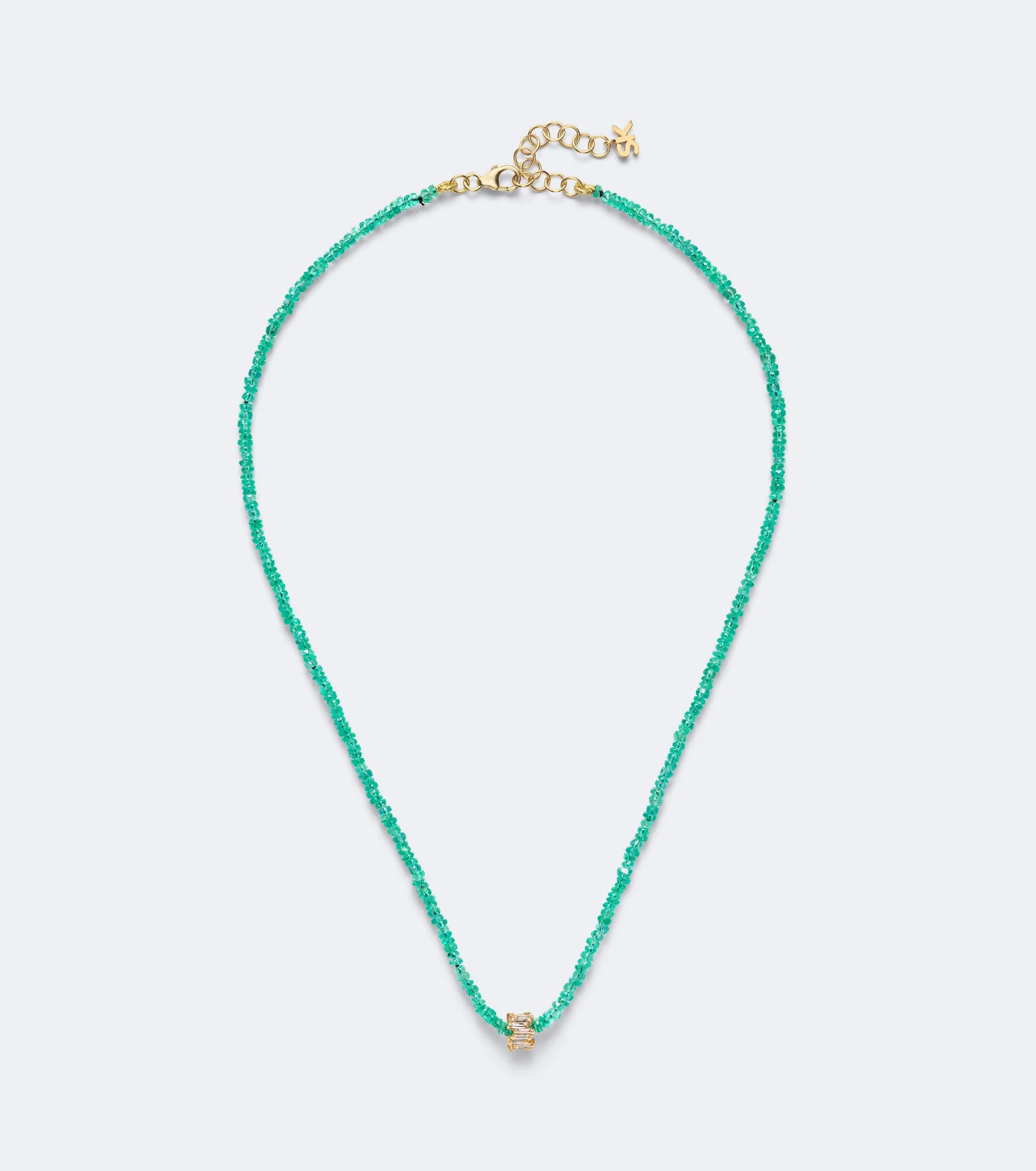 Infinite 18kt gold beaded necklace with emeralds and diamonds - 1