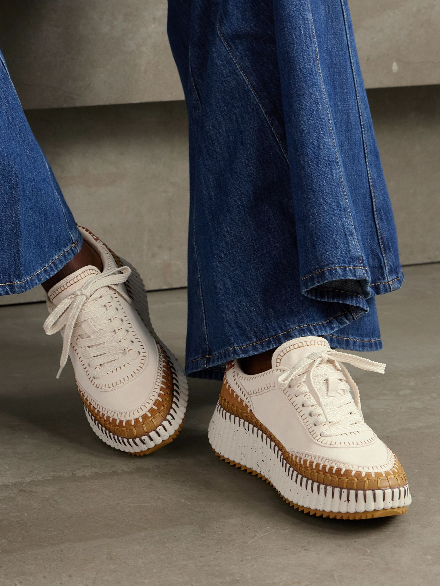 Nama embroidered leather-trimmed suede sneakers White - 2