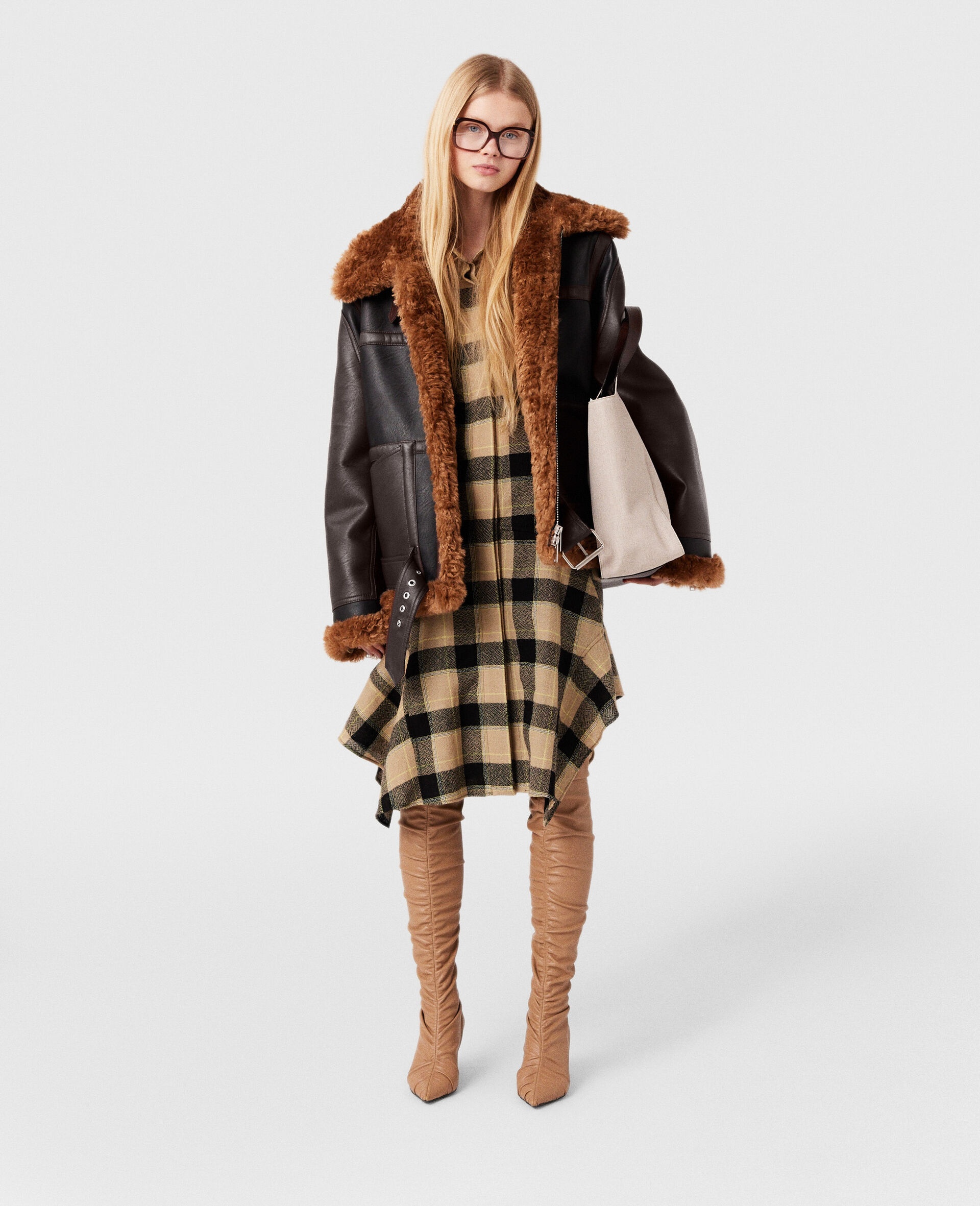Plush Teddy Paneled Biker Jacket - 6