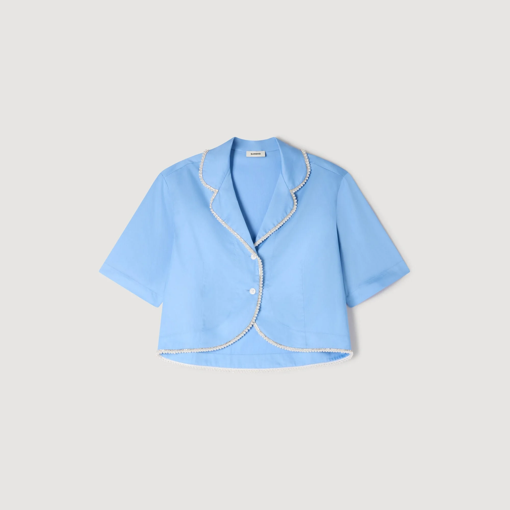 COTTON SHIRT WITH BEADED TRIM - 1