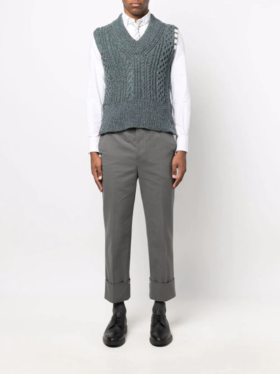 Thom Browne cable-stitch V-neck sleeveless vest outlook