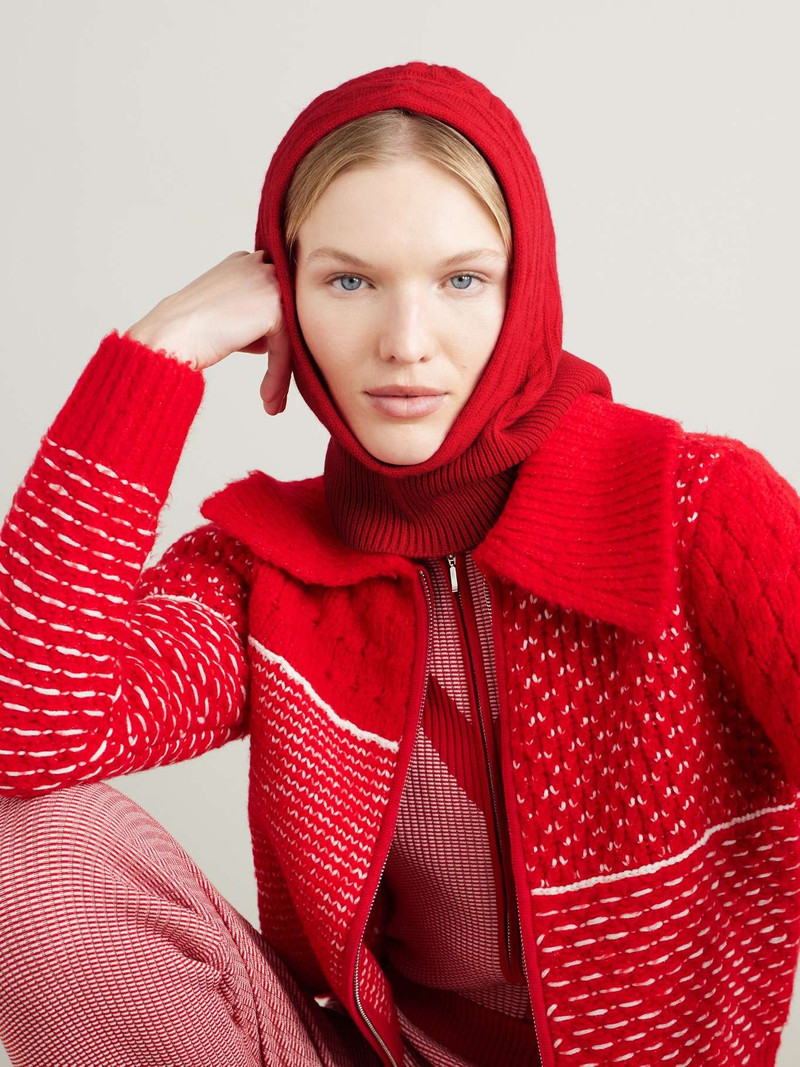GUEST IN RESIDENCE Cable-knit wool and cashmere-blend balaclava Red outlook