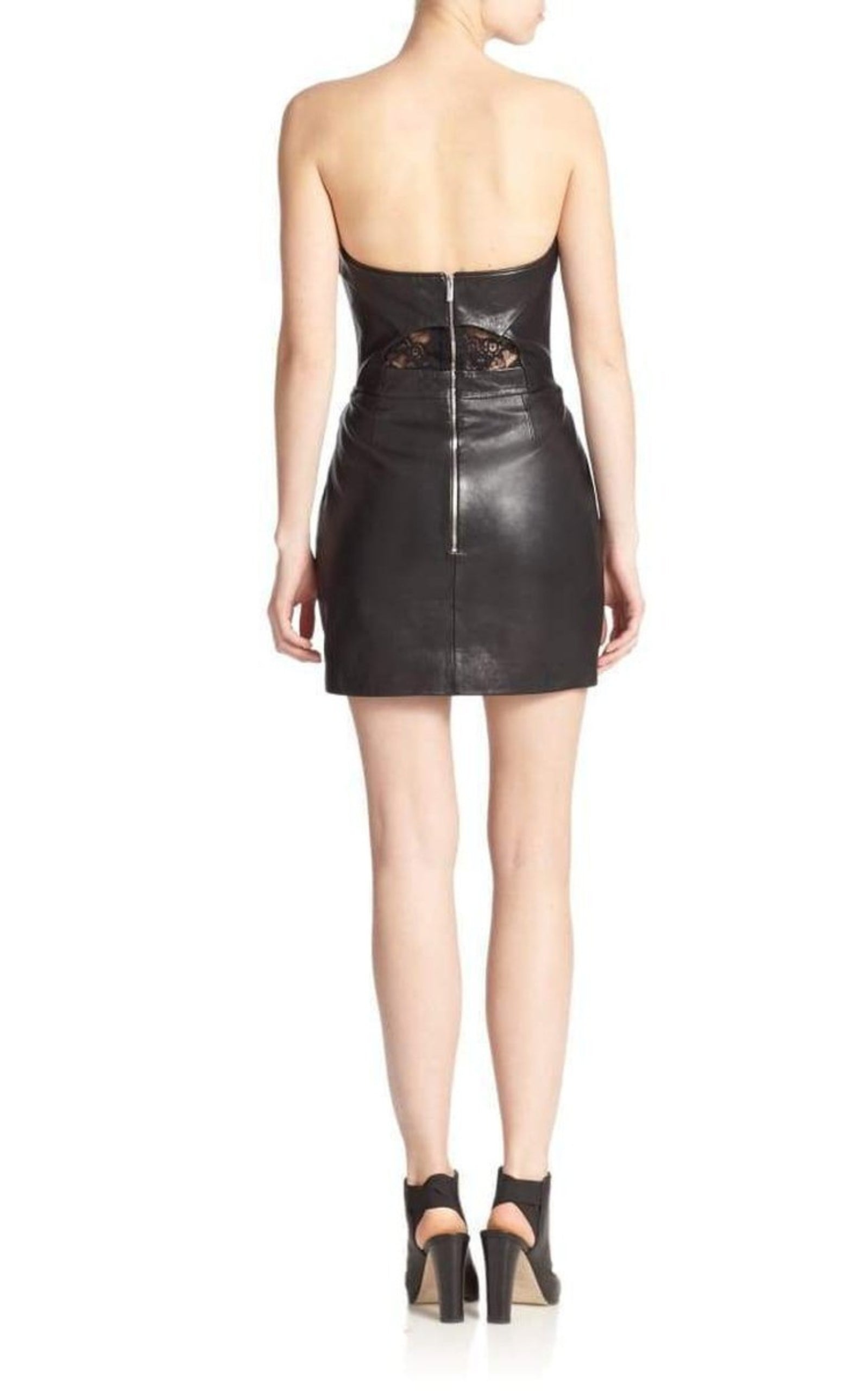 The Kooples - Black Leather Strapless Dress - 4