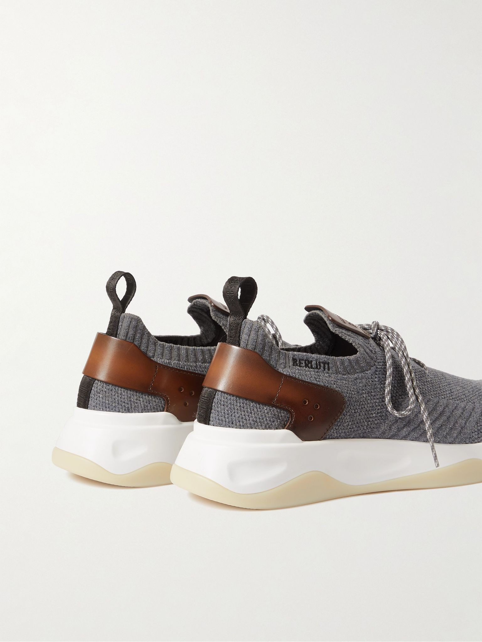 Shadow Venezia Leather-Trimmed Stretch-Knit Sneakers Gray - 4