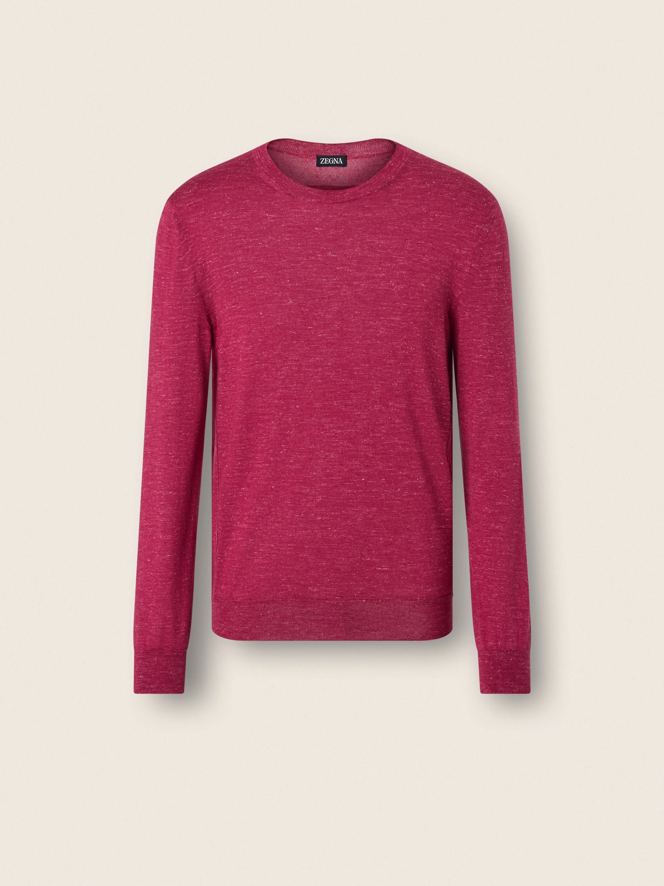 DARK PINK MÉLANGE SILK CASHMERE AND LINEN CREWNECK - 1