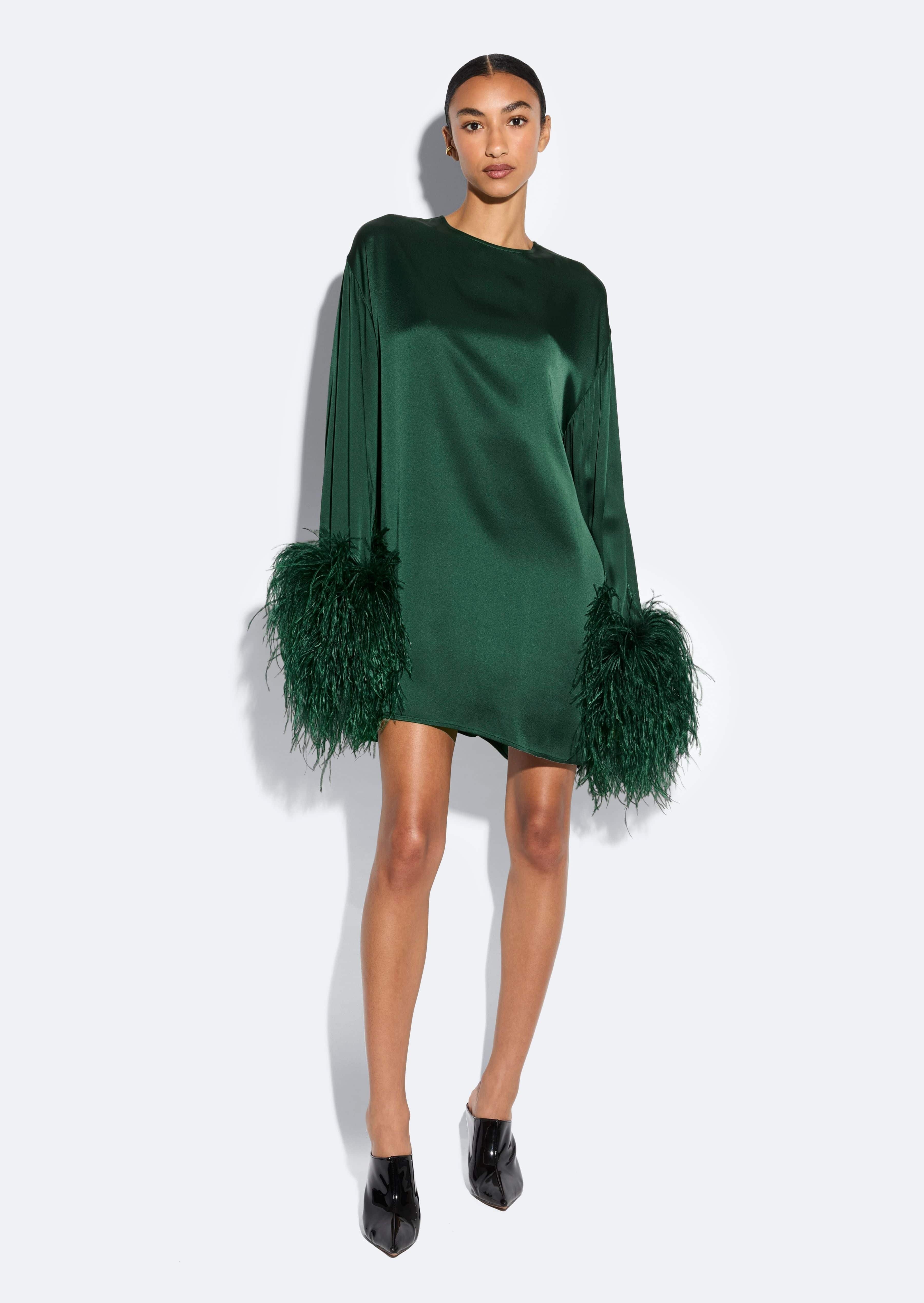 Satin Dress With Feathers - 2