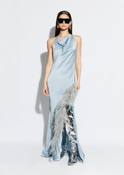 LAPOINTE Satin Halter Gown with Feathers outlook