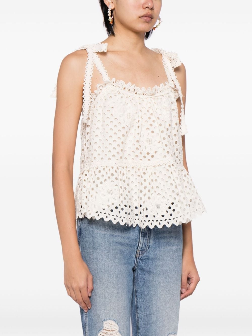 floral-appliquÃ© perforated cotton blouse - 3