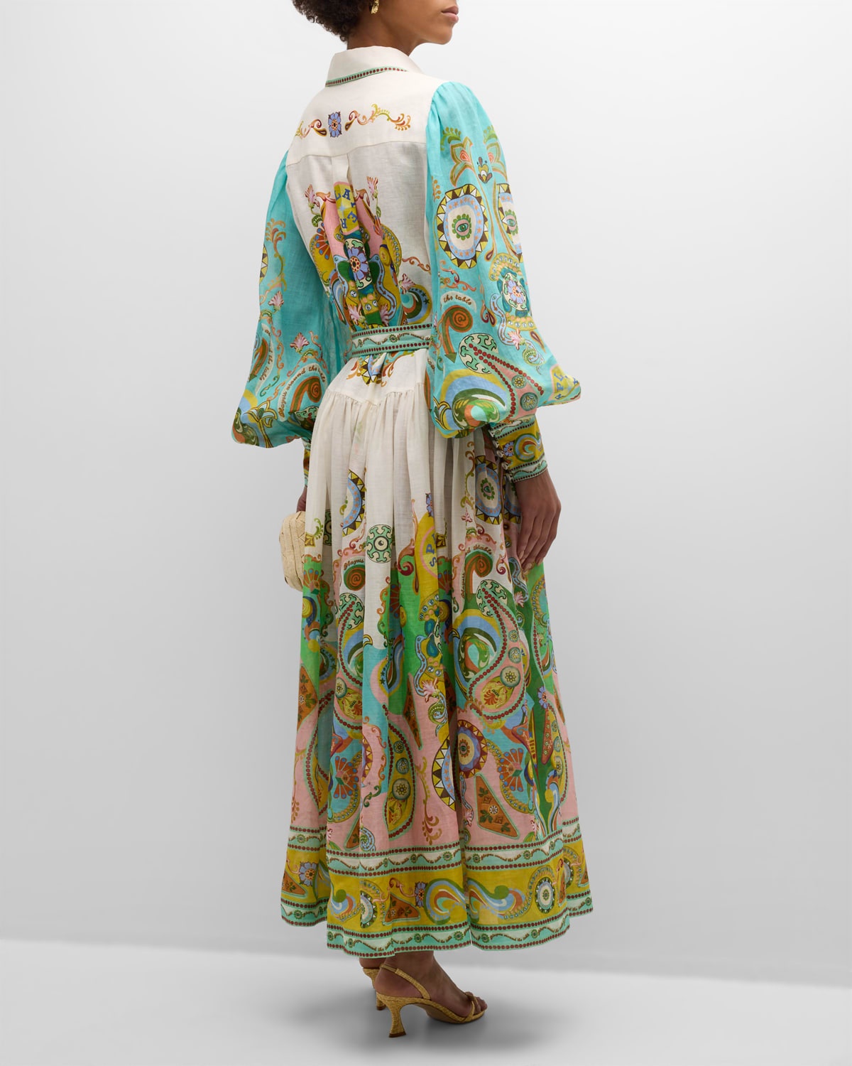 Pinball Balloon-Sleeve Paisley Maxi Shirtdress - 6