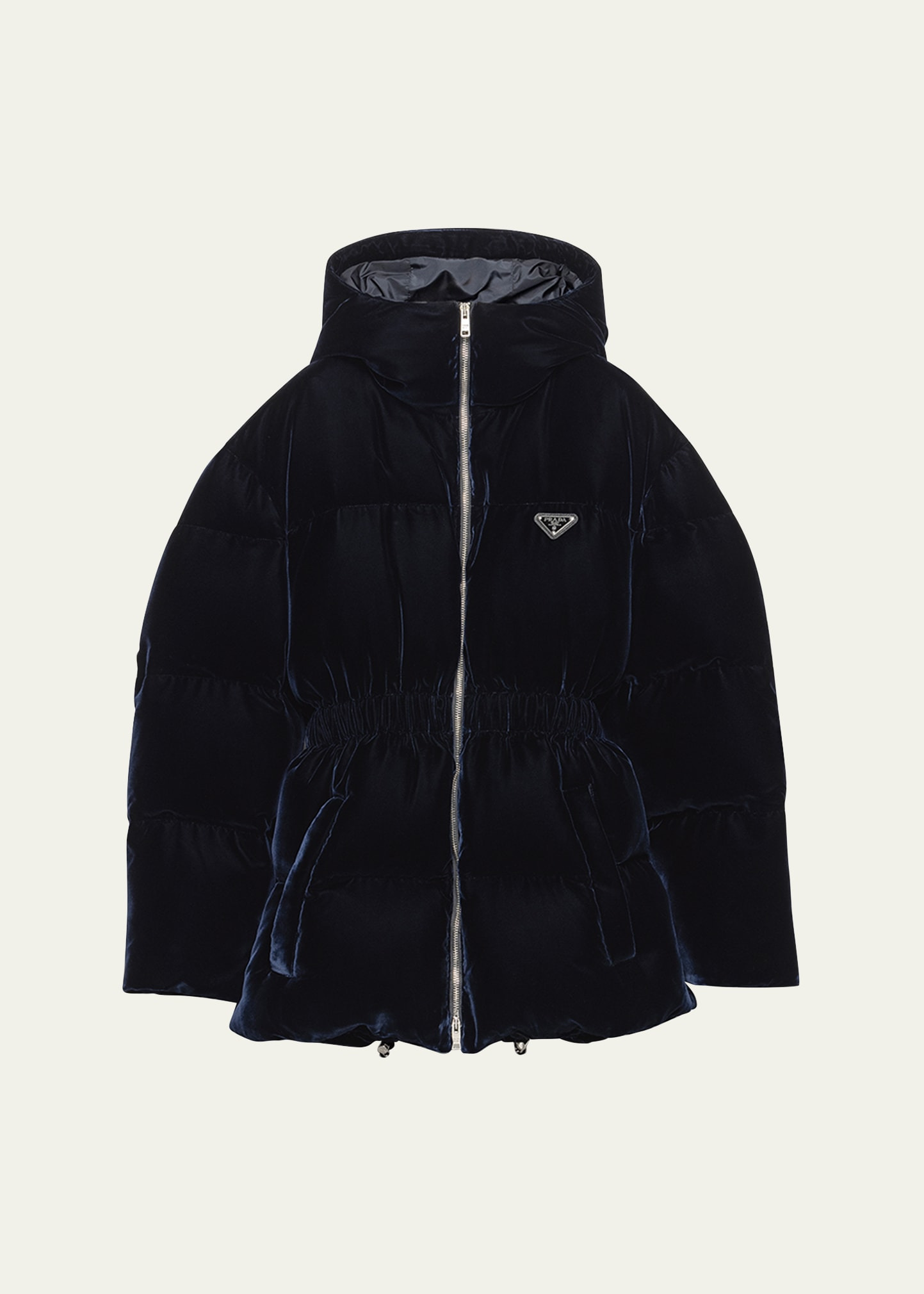 Cinched Velvet Puffer Jacket - 1