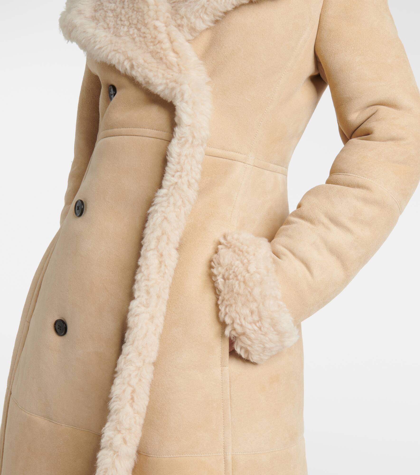 Shearling-trimmed suede coat - 5