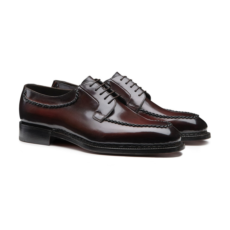Santoni Men's dark brown leather Derby lace-up outlook