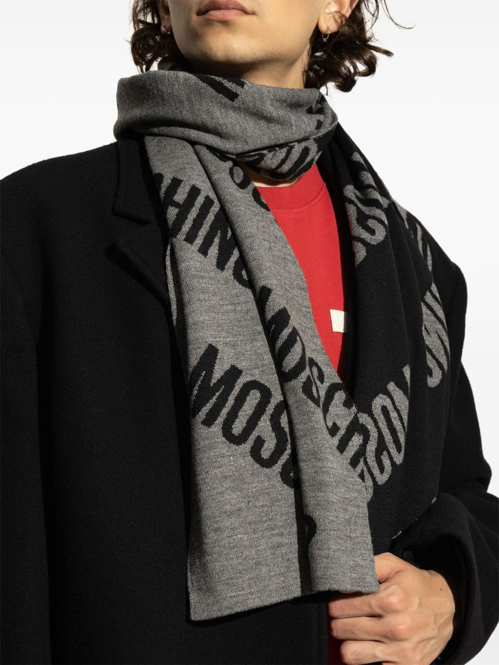 logo-pattern wool scarf - 3